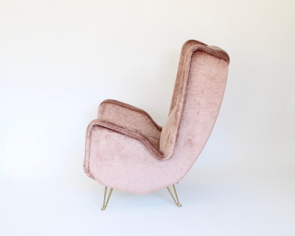 Brass Italian Lounge Wingback Chair Attributed to Gio Ponti ISA Bergamo, Italy For Sale