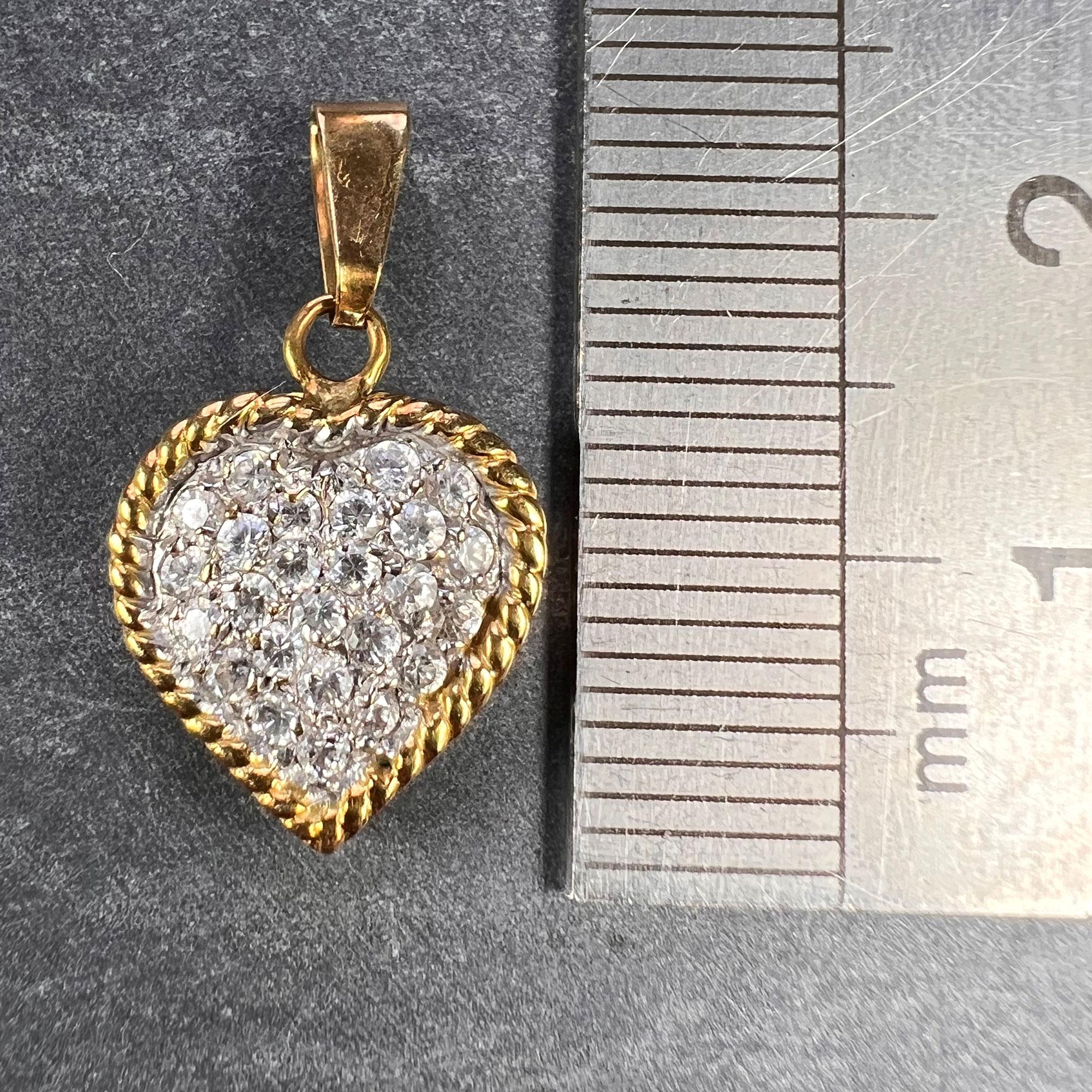 Pendentif breloque italien en forme de cœur en or jaune et blanc 18 carats avec diamants  en vente 5
