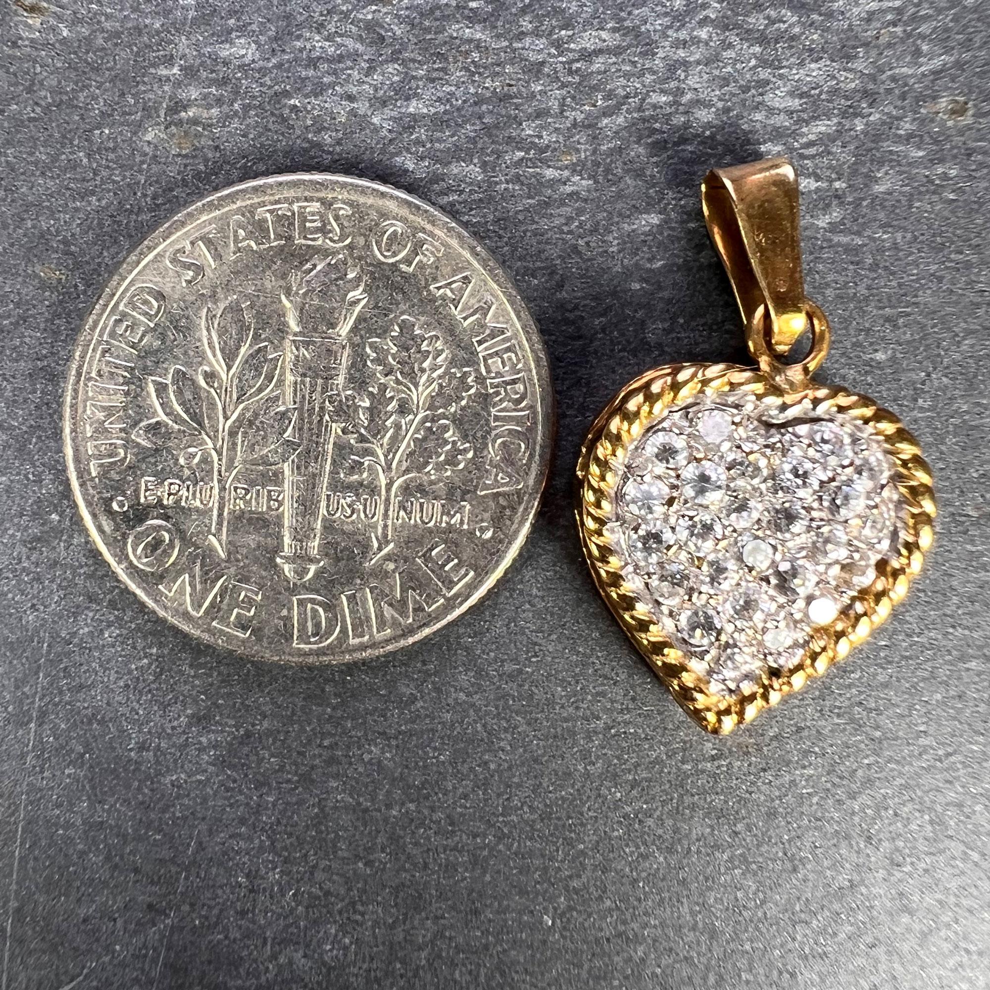 Pendentif breloque italien en forme de cœur en or jaune et blanc 18 carats avec diamants  en vente 6