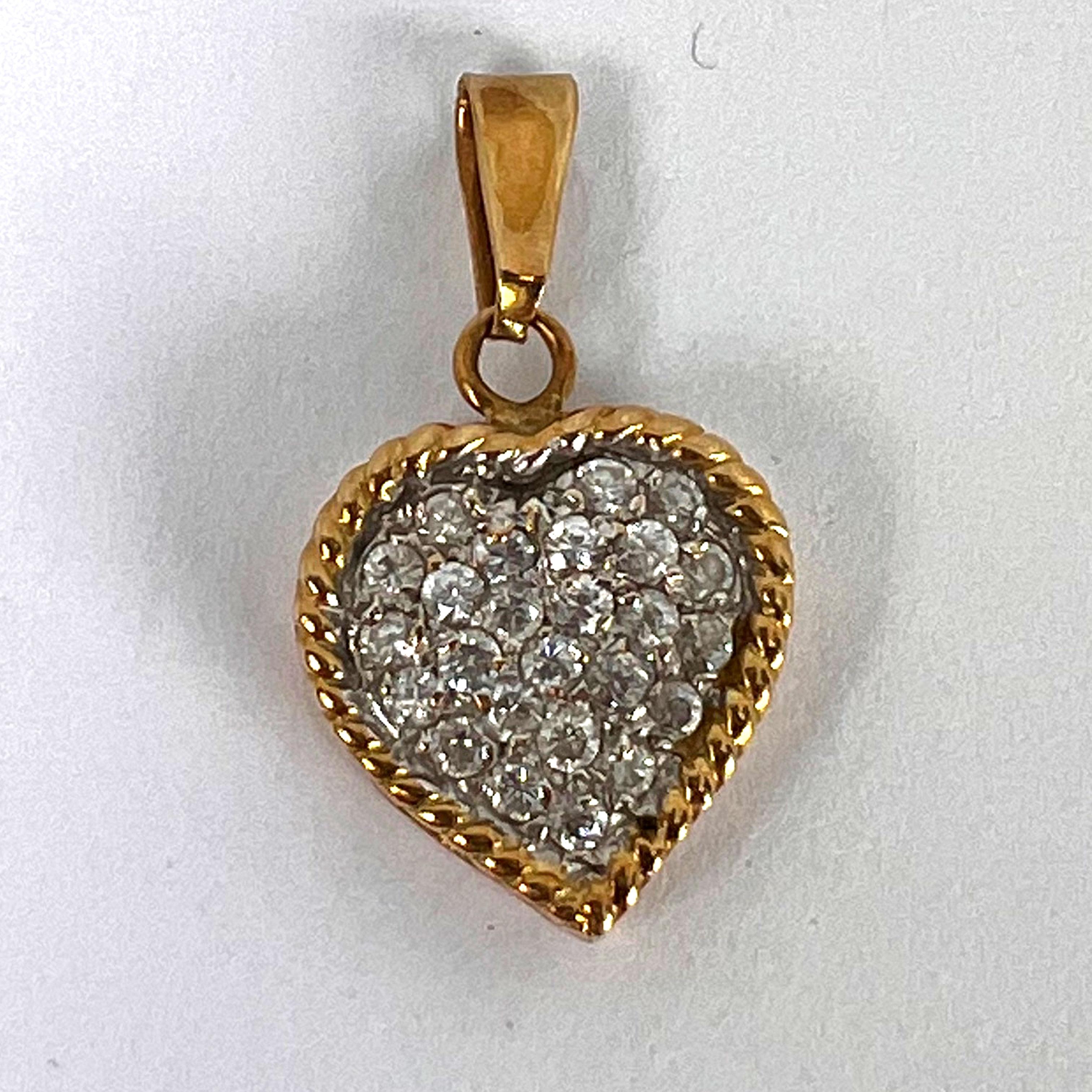 Pendentif breloque italien en forme de cœur en or jaune et blanc 18 carats avec diamants  en vente 7