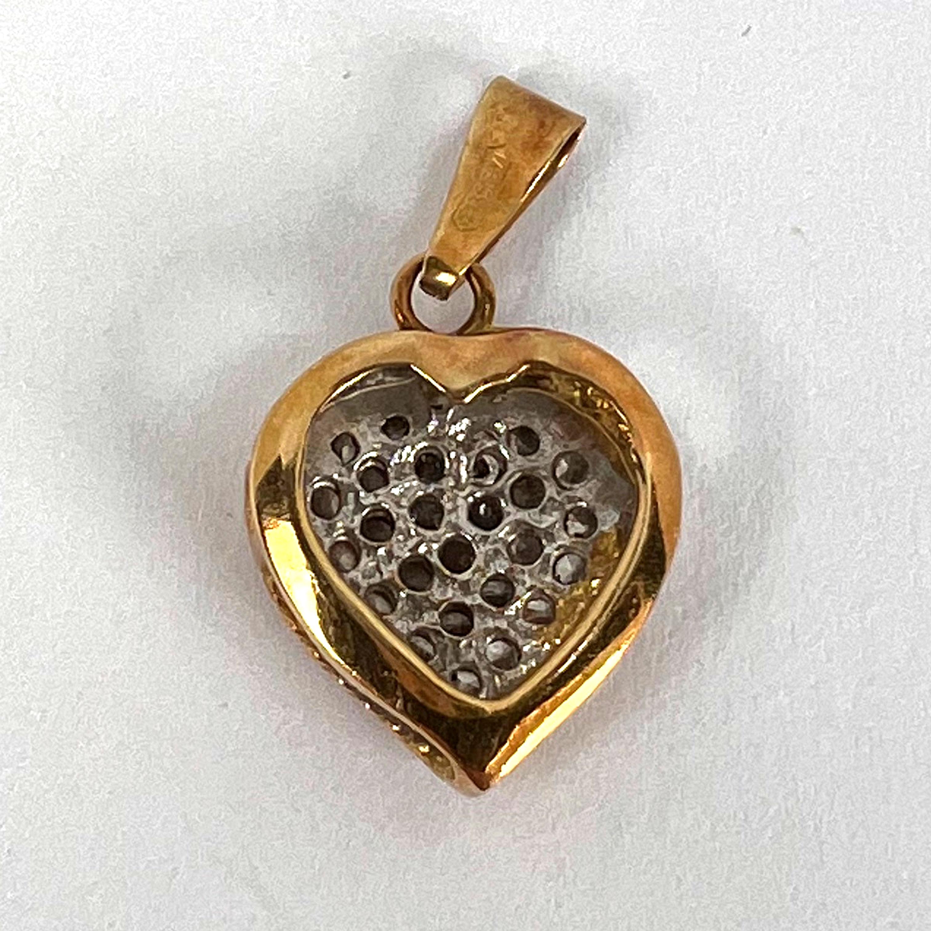 Pendentif breloque italien en forme de cœur en or jaune et blanc 18 carats avec diamants  en vente 10