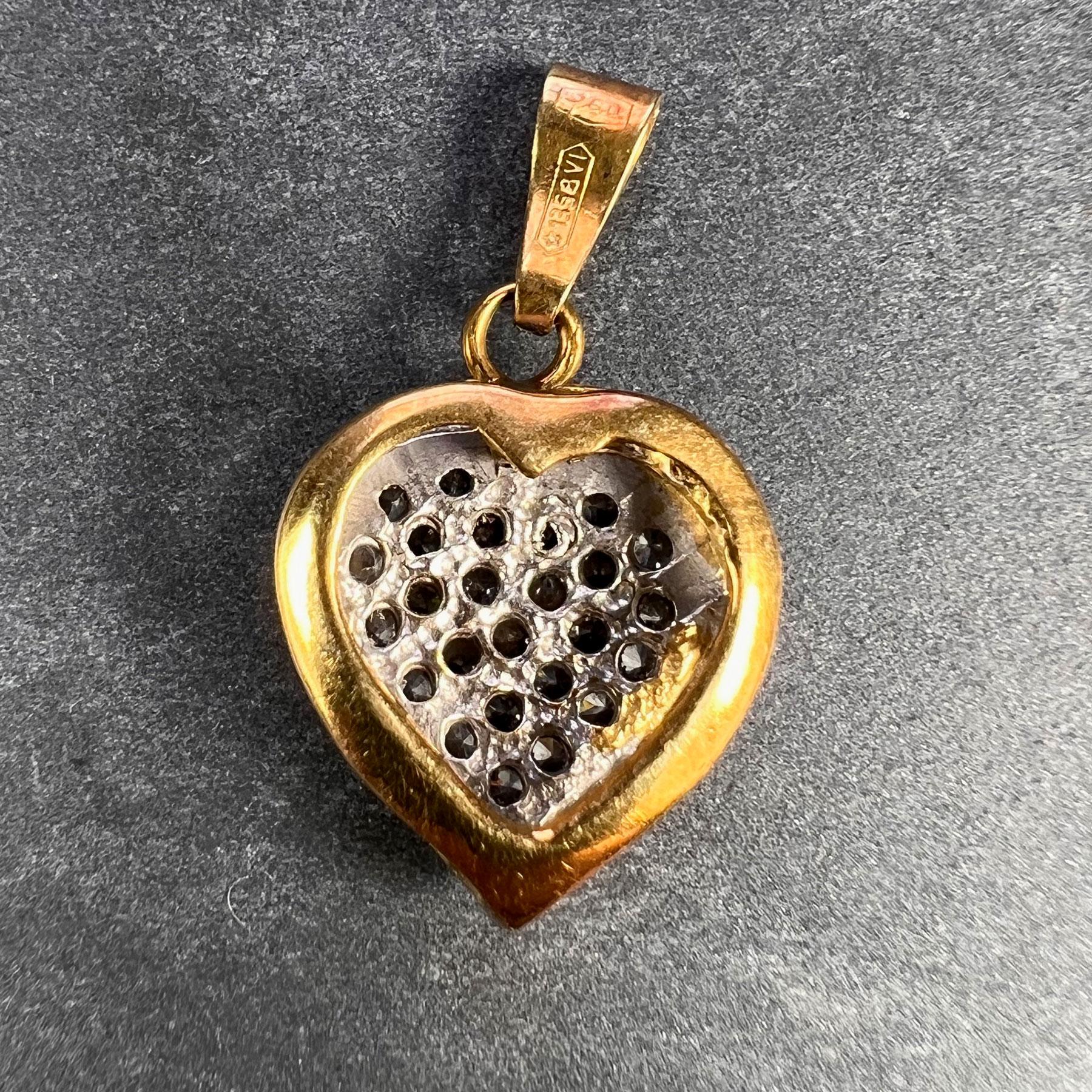 Pendentif breloque italien en forme de cœur en or jaune et blanc 18 carats avec diamants  Bon état - En vente à London, GB