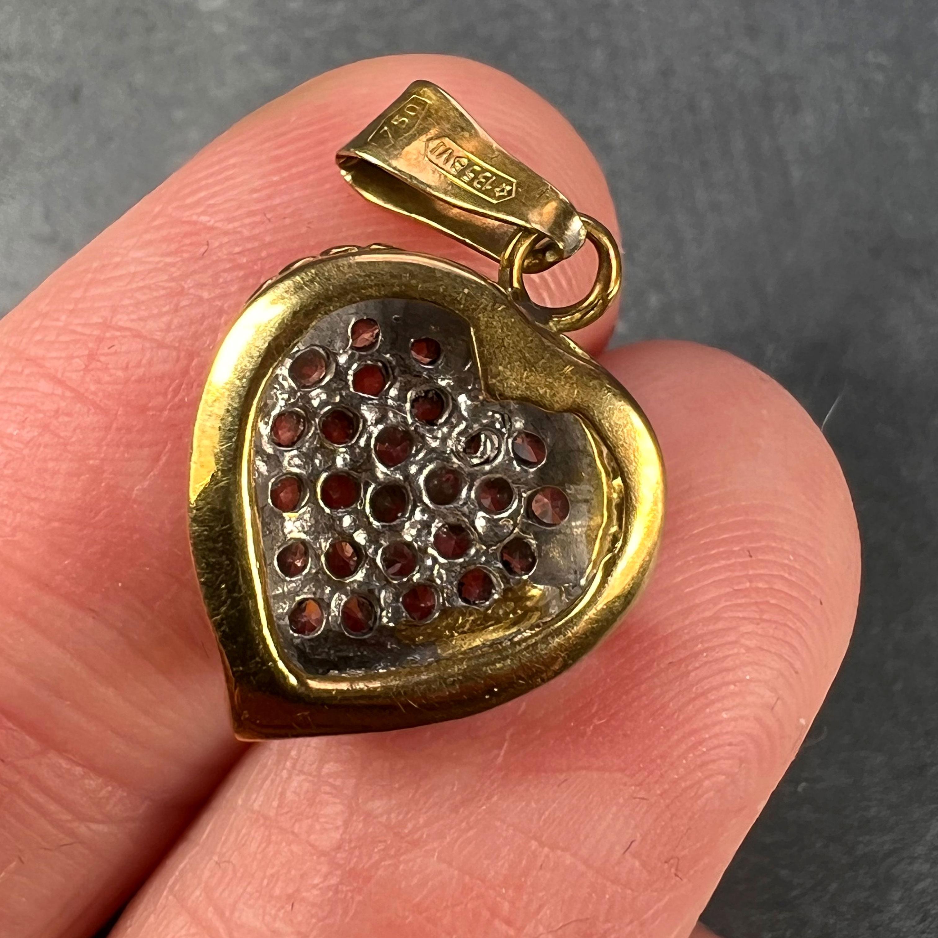 Pendentif breloque italien en forme de cœur en or jaune et blanc 18 carats avec diamants  en vente 4