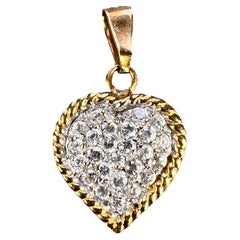 Vintage Italian Love Heart 18K Yellow White Gold Diamond Charm Pendant 