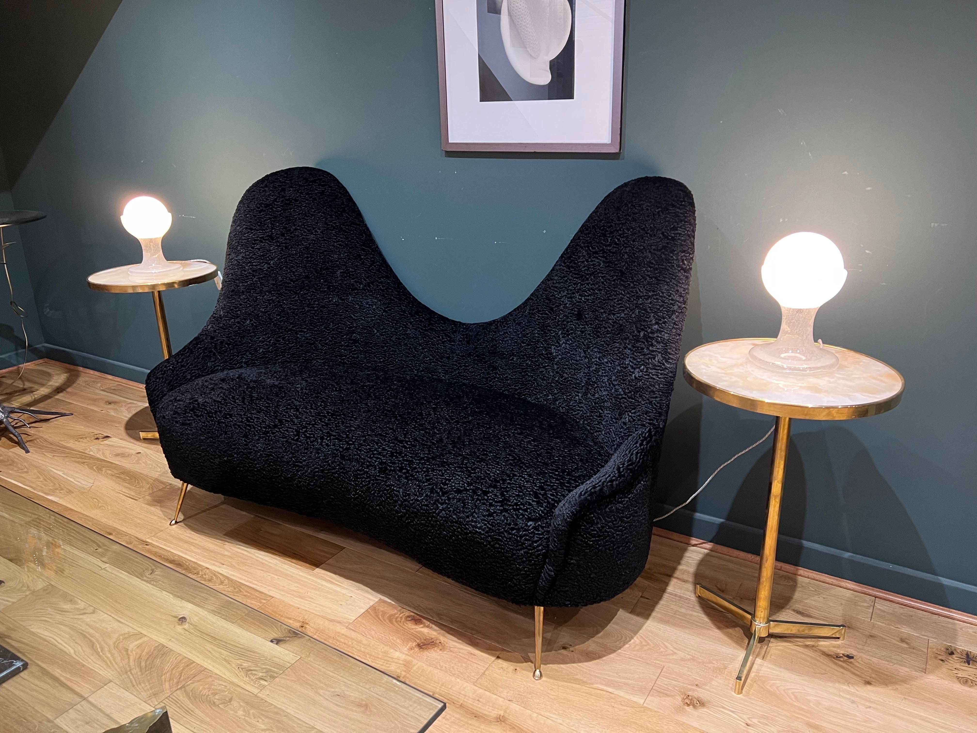Italian love seat in black boucle fabric  In Good Condition In London, GB