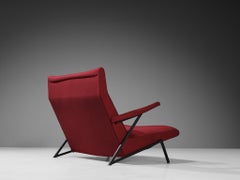 Italian Loveseat in Black Lacquered Metal and Red Upholstery