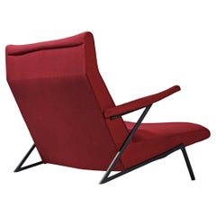 Used Italian Loveseat in Black Lacquered Metal and Red Upholstery