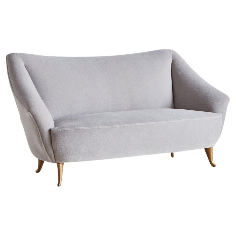 Italian Loveseat in the Style of Gio Ponti in Gray Mohair