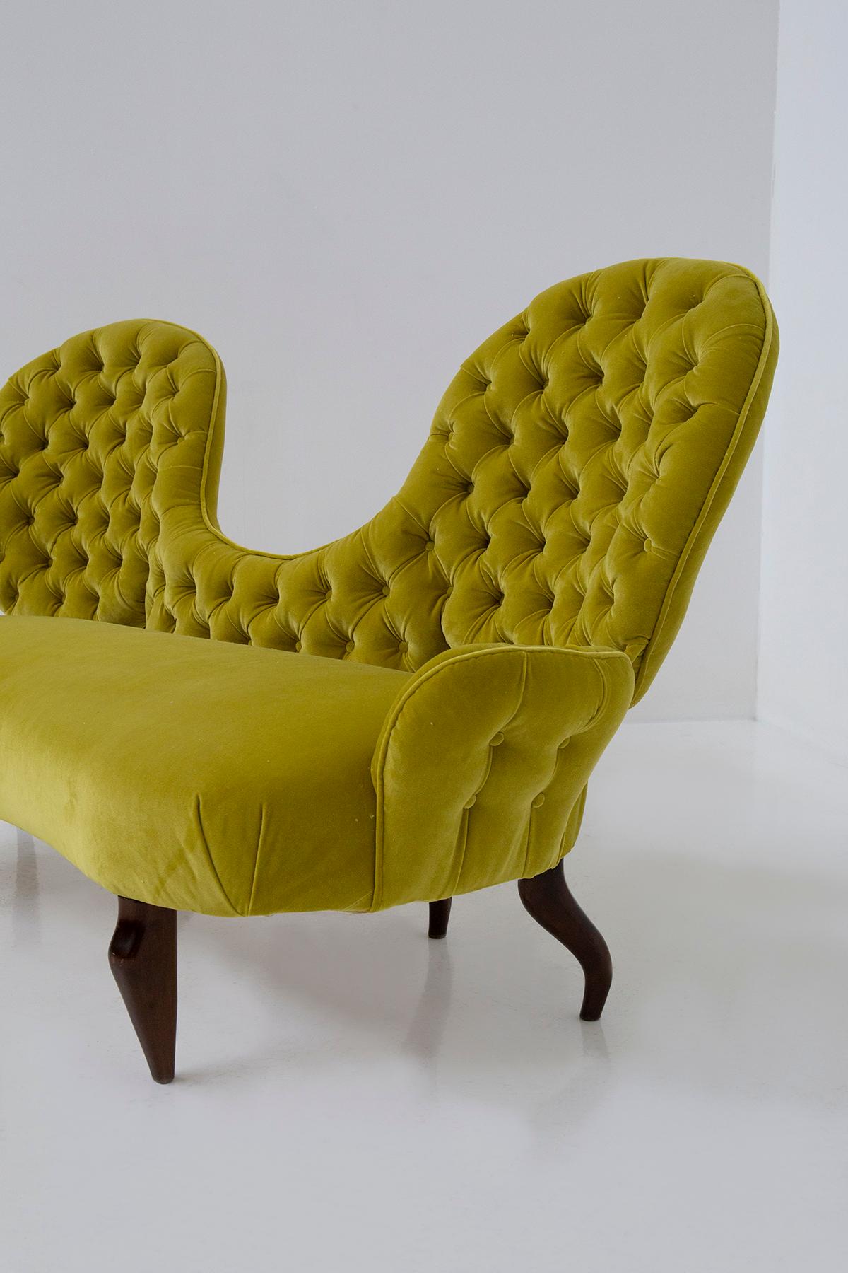 Italian Loveseat sofa by Renzo Zavanella in yellow velvet For Sale 4