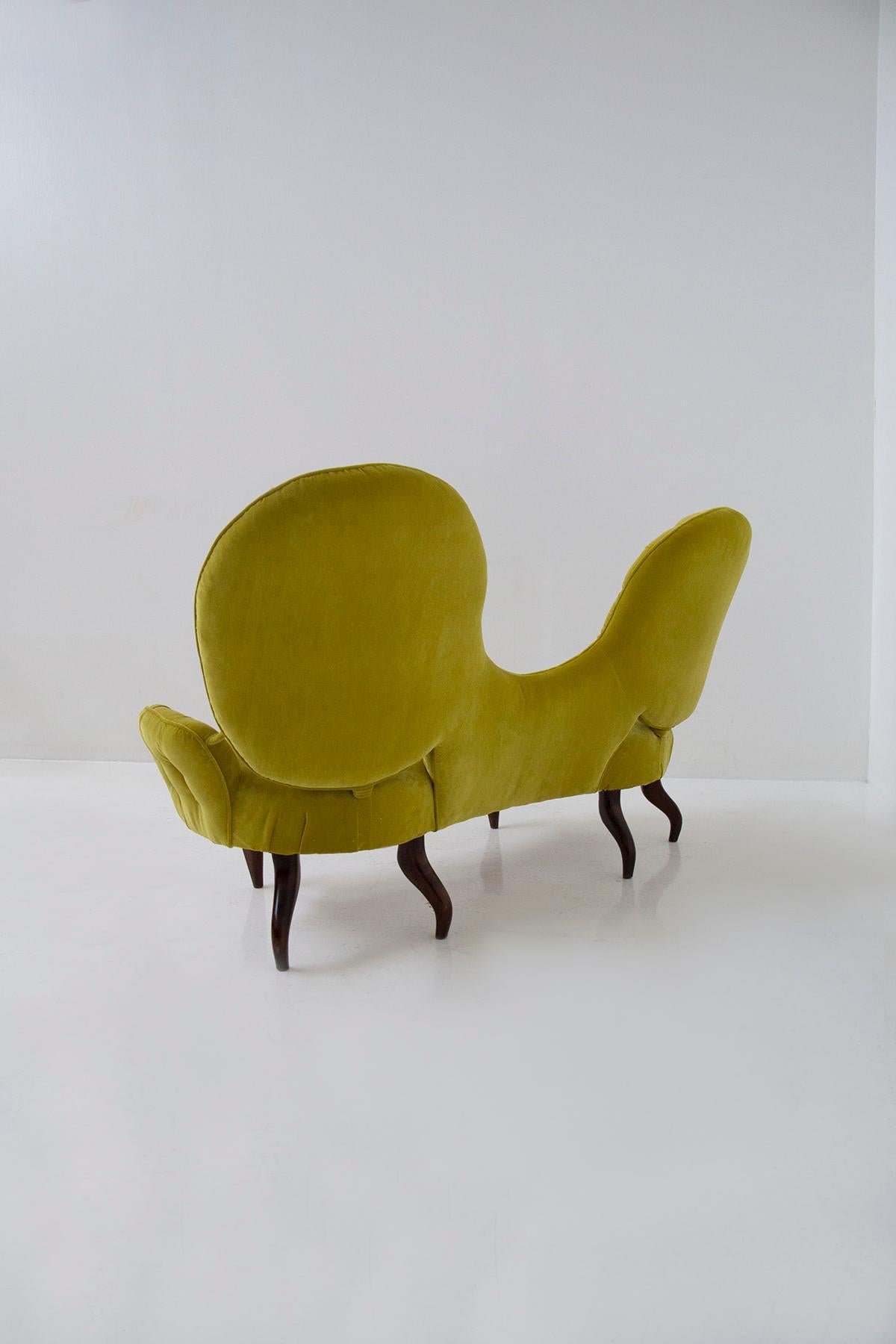 Italian Loveseat sofa by Renzo Zavanella in yellow velvet For Sale 10