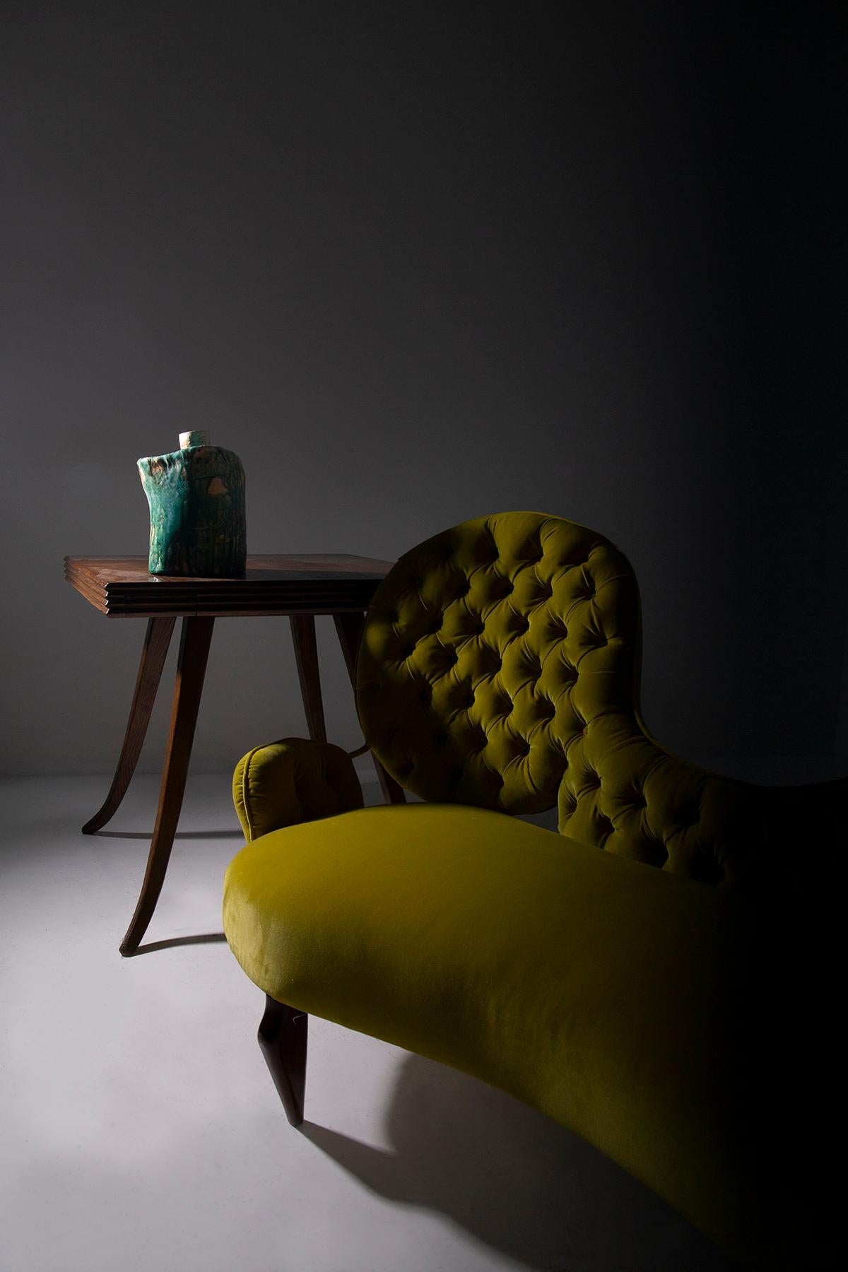 Mid-Century Modern Italian Loveseat sofa by Renzo Zavanella in yellow velvet For Sale