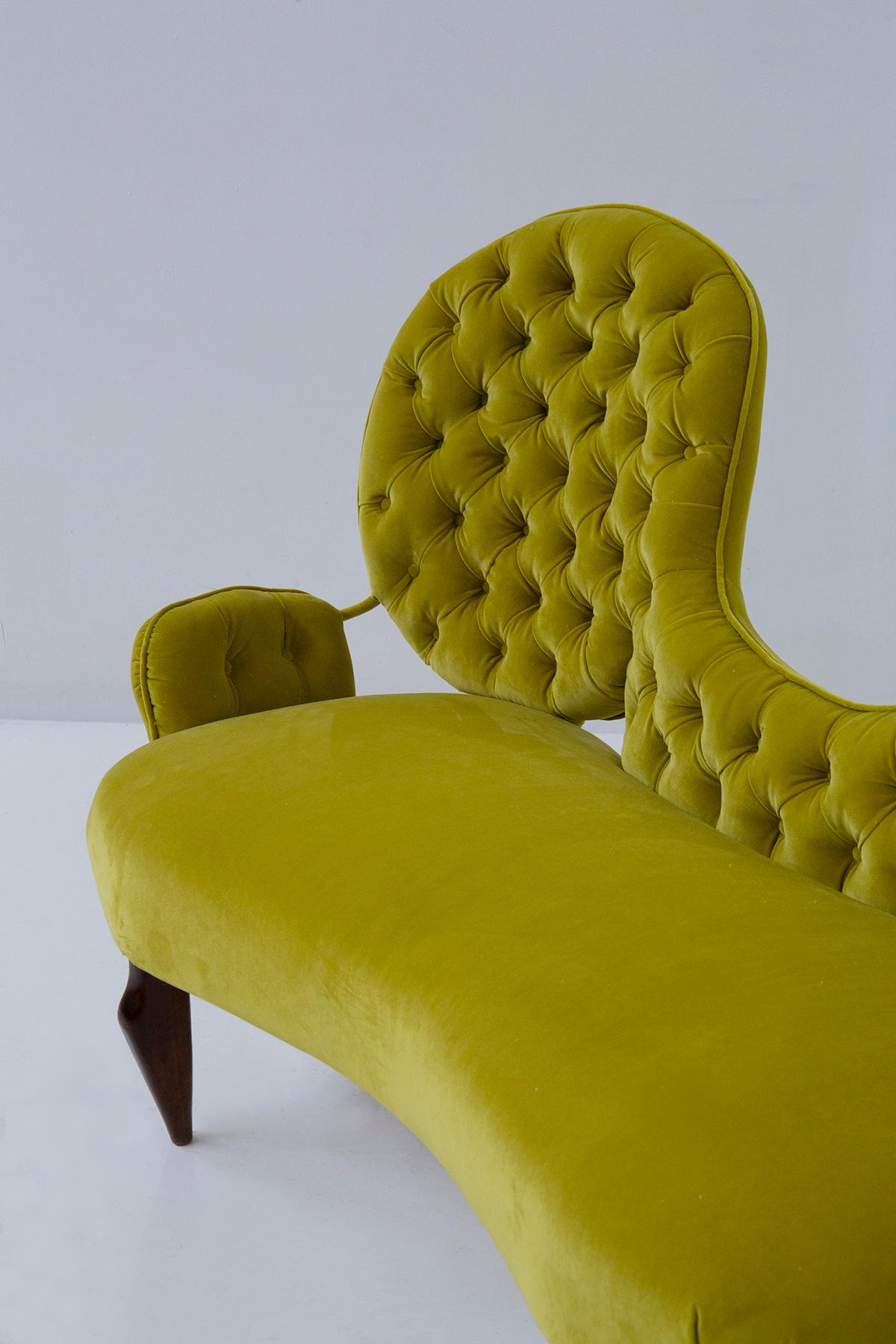 Italian Loveseat sofa by Renzo Zavanella in yellow velvet For Sale 2