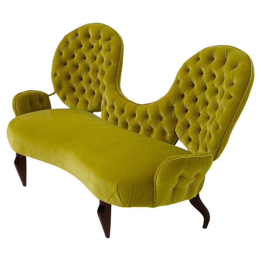 Italian Loveseat sofa by Renzo Zavanella in yellow velvet For Sale