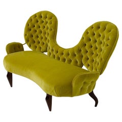 Italian Loveseat sofa by Renzo Zavanella in yellow velvet