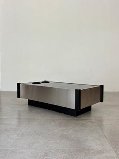 Italian Low Bar Coffee Table, Smoked Mirror & Metal, 1970s