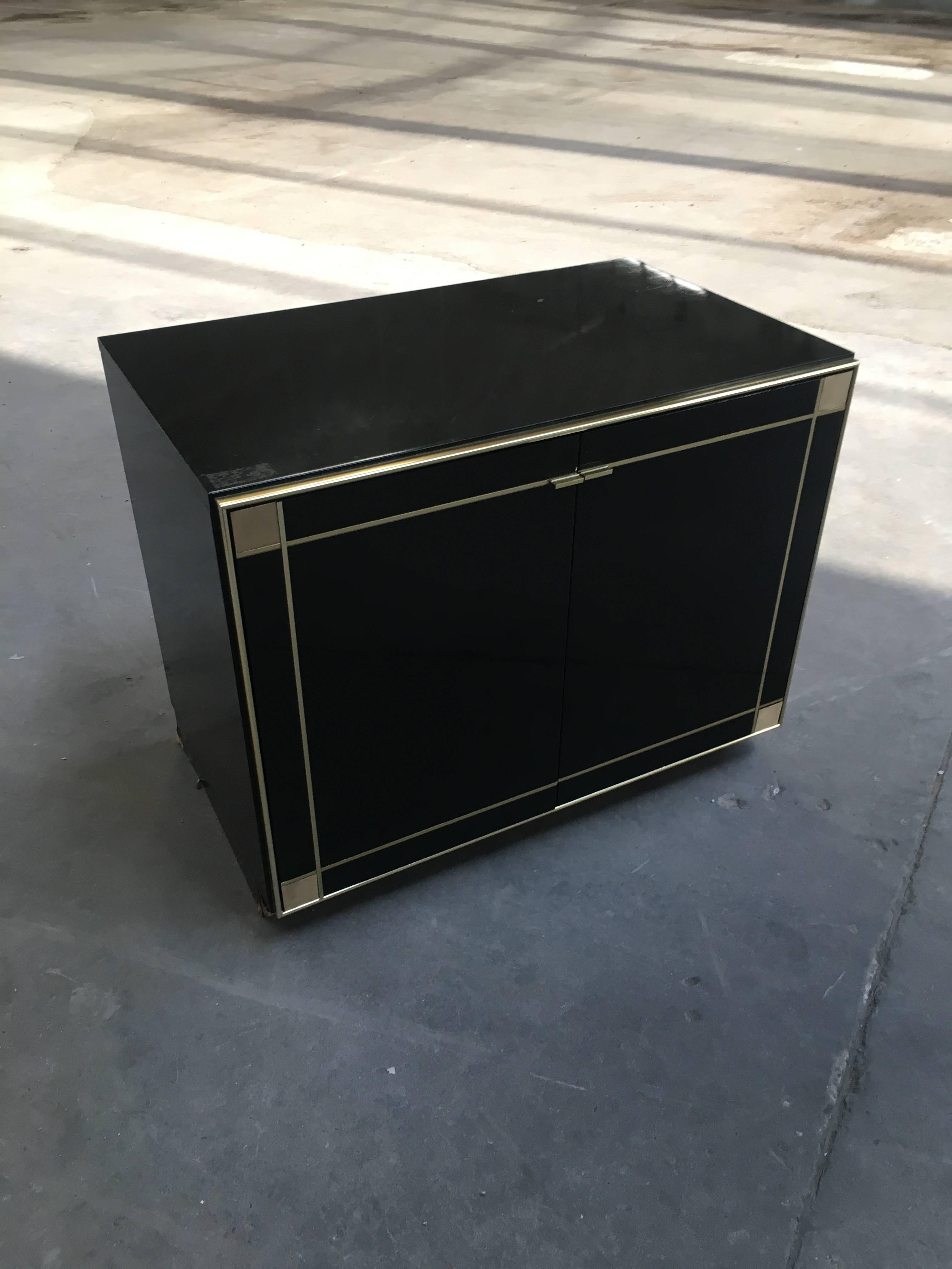Mid-Century Modern Italian Low Cabinet with Brass Details from 1970s