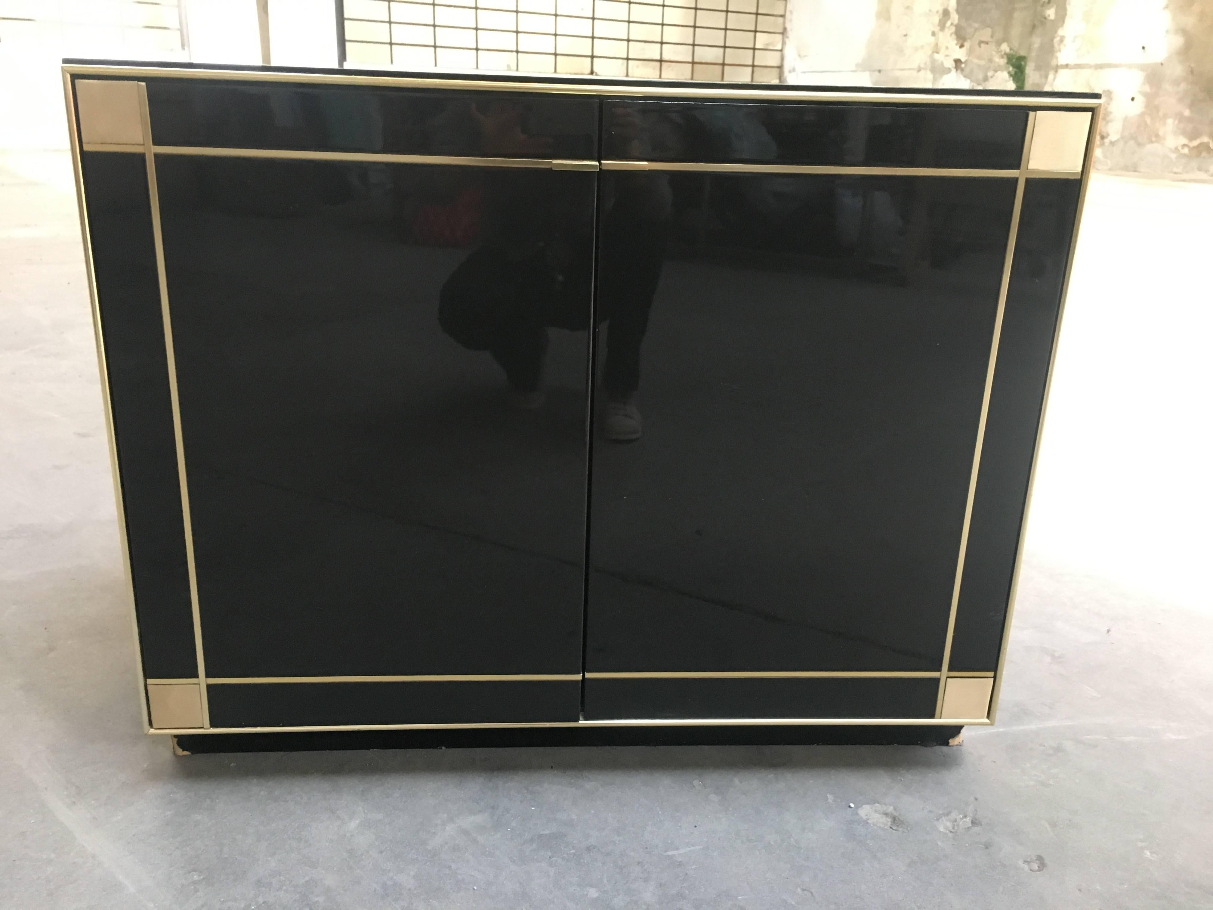 Late 20th Century Italian Low Cabinet with Brass Details from 1970s