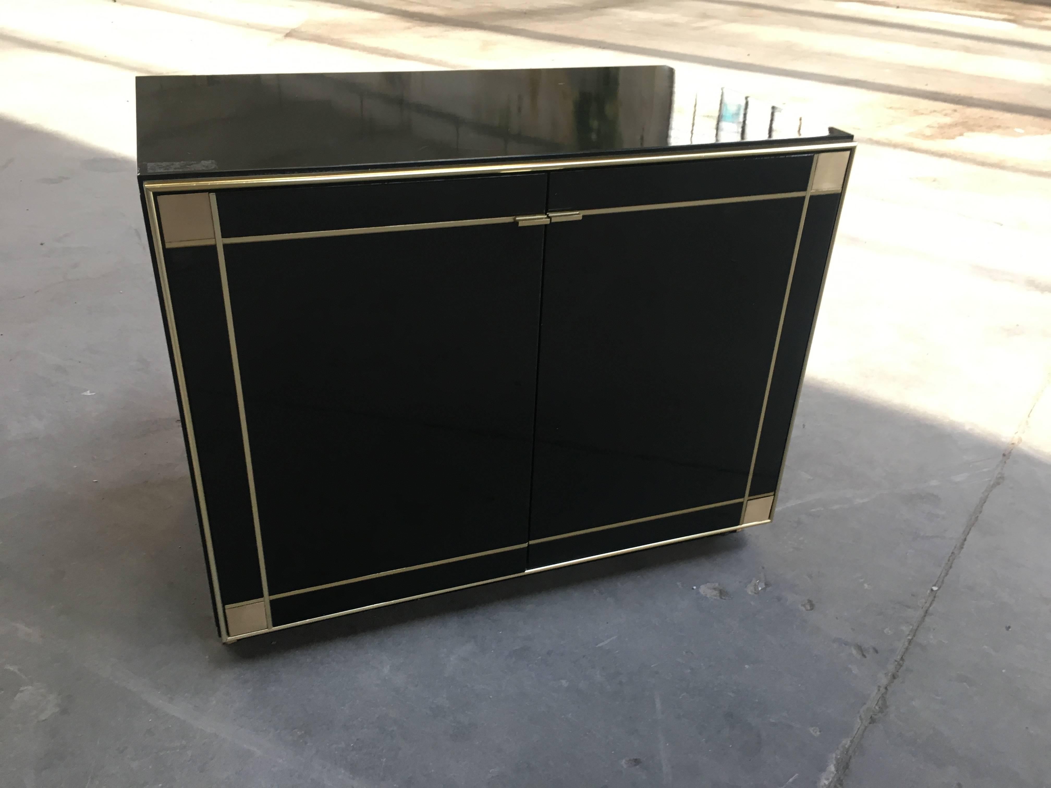 Italian Low Cabinet with Brass Details from 1970s 1