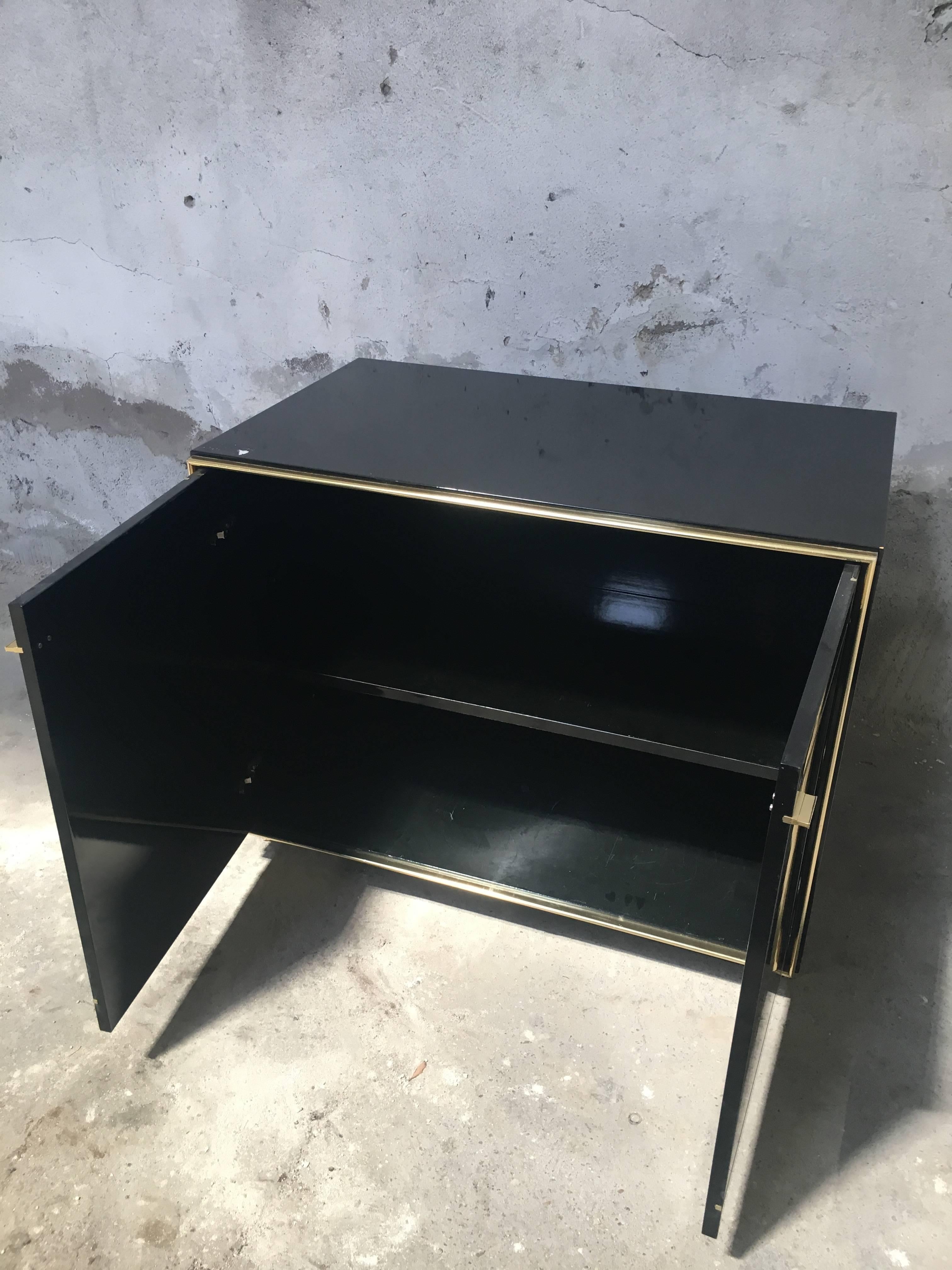 Italian Low Cabinet with Brass Details from 1970s 2