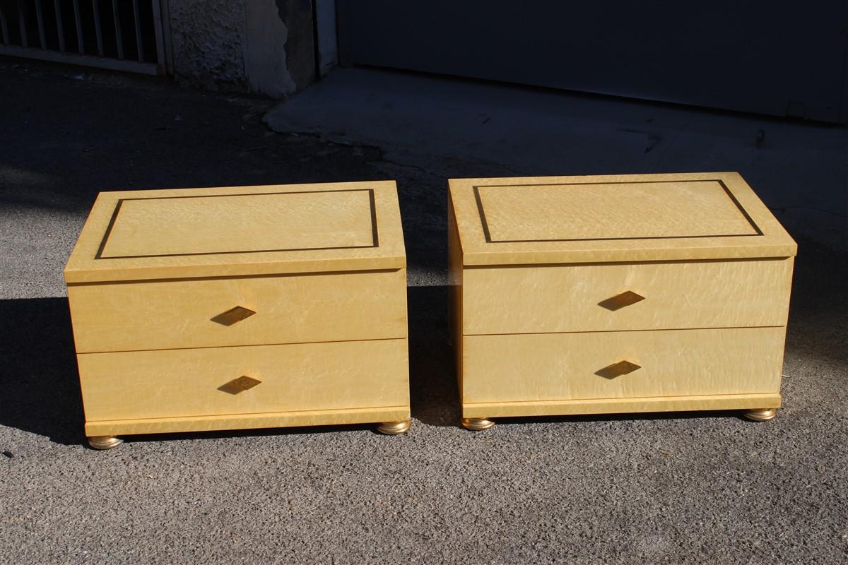 Italian Low Night Stand Tables in Maple and Brass 1970s Tommaso Barbi Design For Sale 8