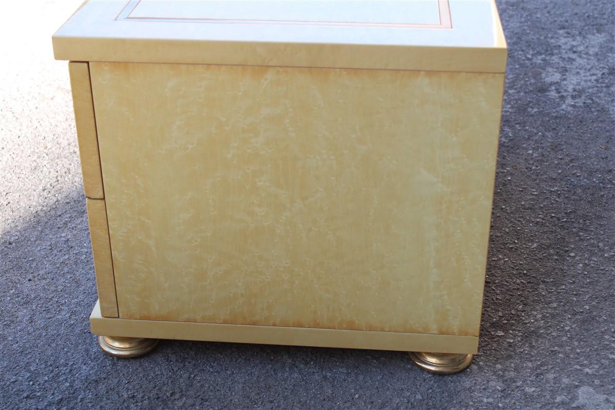 Italian Low Night Stand Tables in Maple and Brass 1970s Tommaso Barbi Design For Sale 2