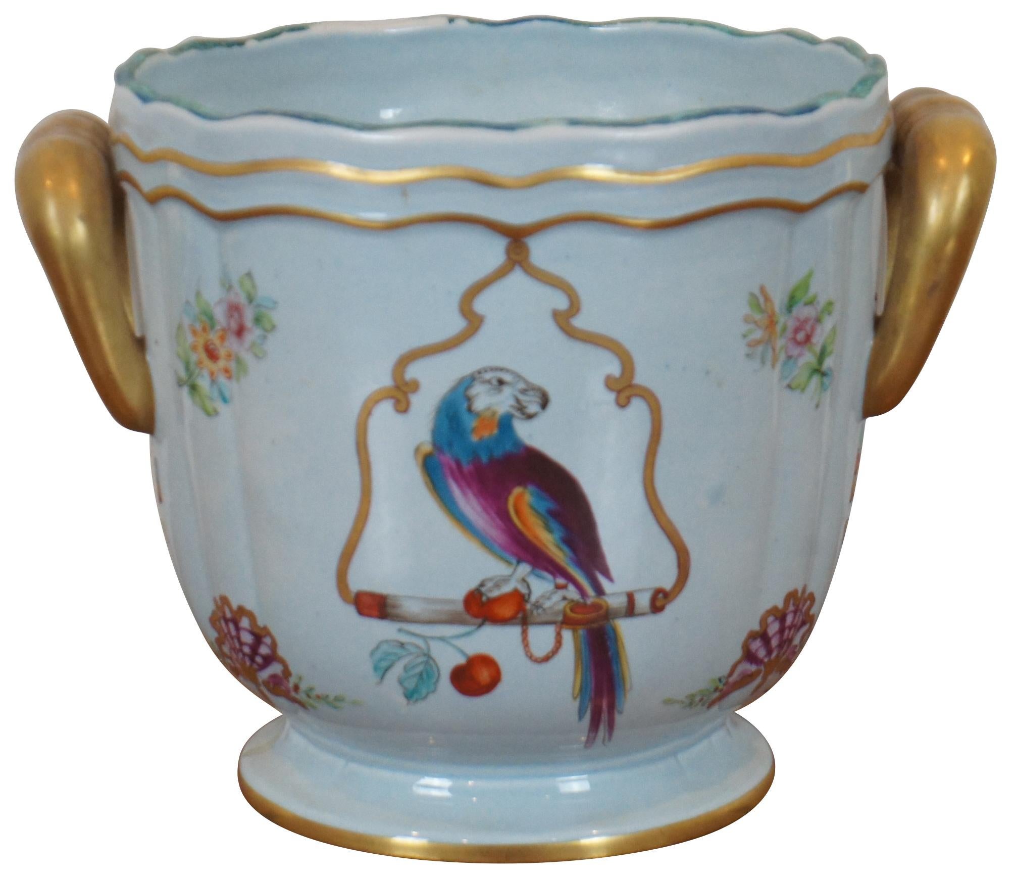 Italian Lowestoft Reproduction Mottahedeh Parrot Bird Cache Pot Vase Planter For Sale 5