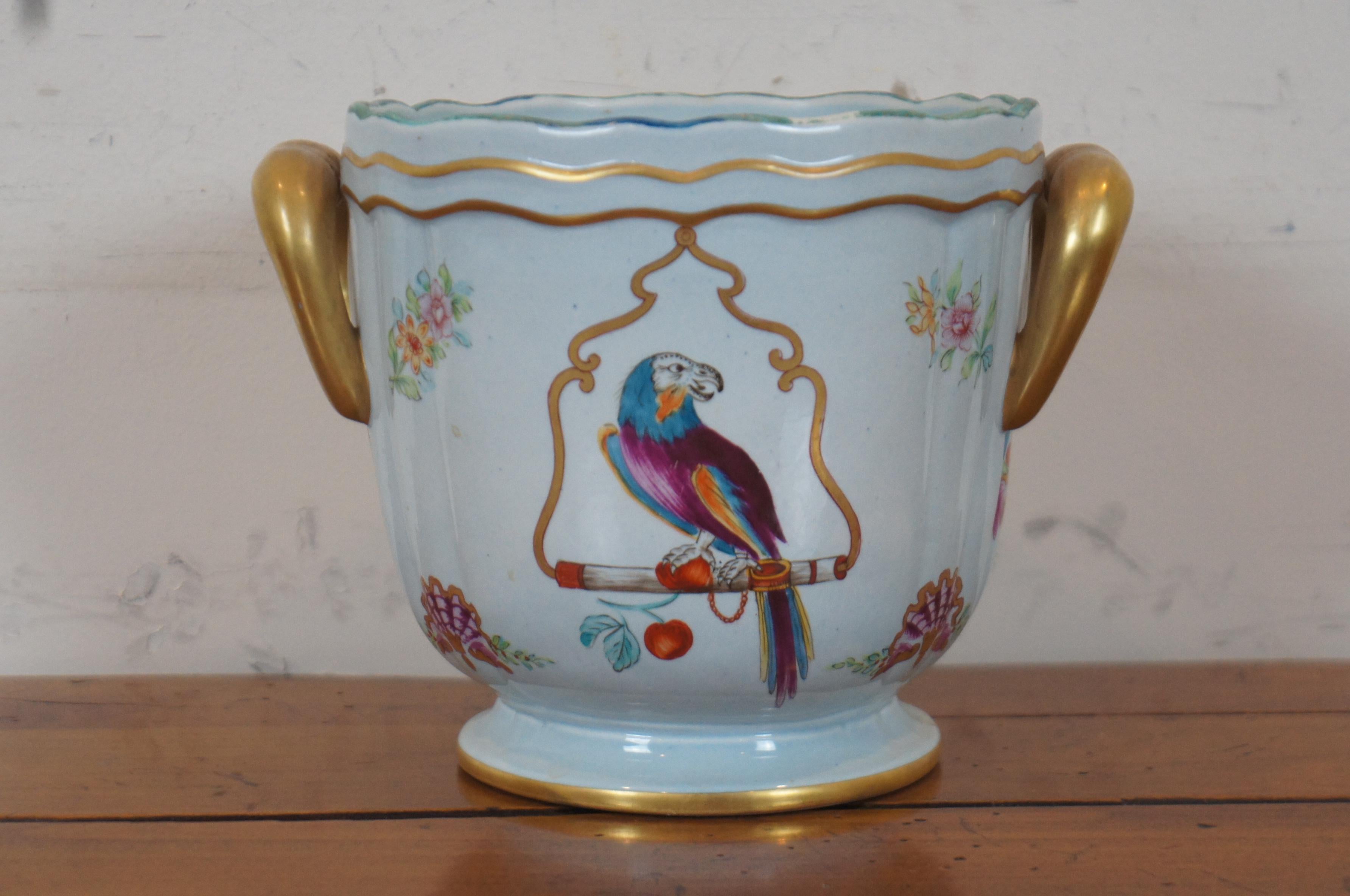 Italienisch Lowestoft Reproduktion Mottahedeh Papagei Vogel Cache Topf Vase Pflanzer (Porzellan) im Angebot