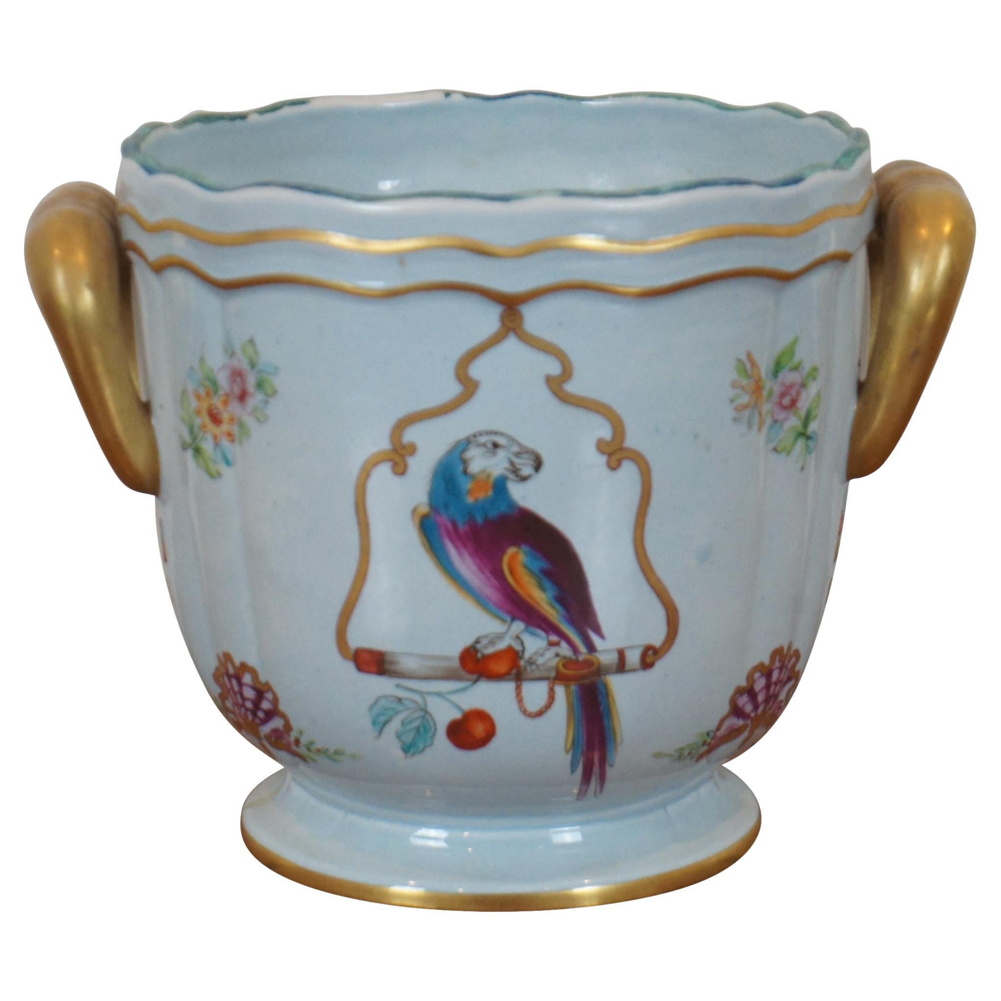 Italian Lowestoft Reproduction Mottahedeh Parrot Bird Cache Pot Vase Planter