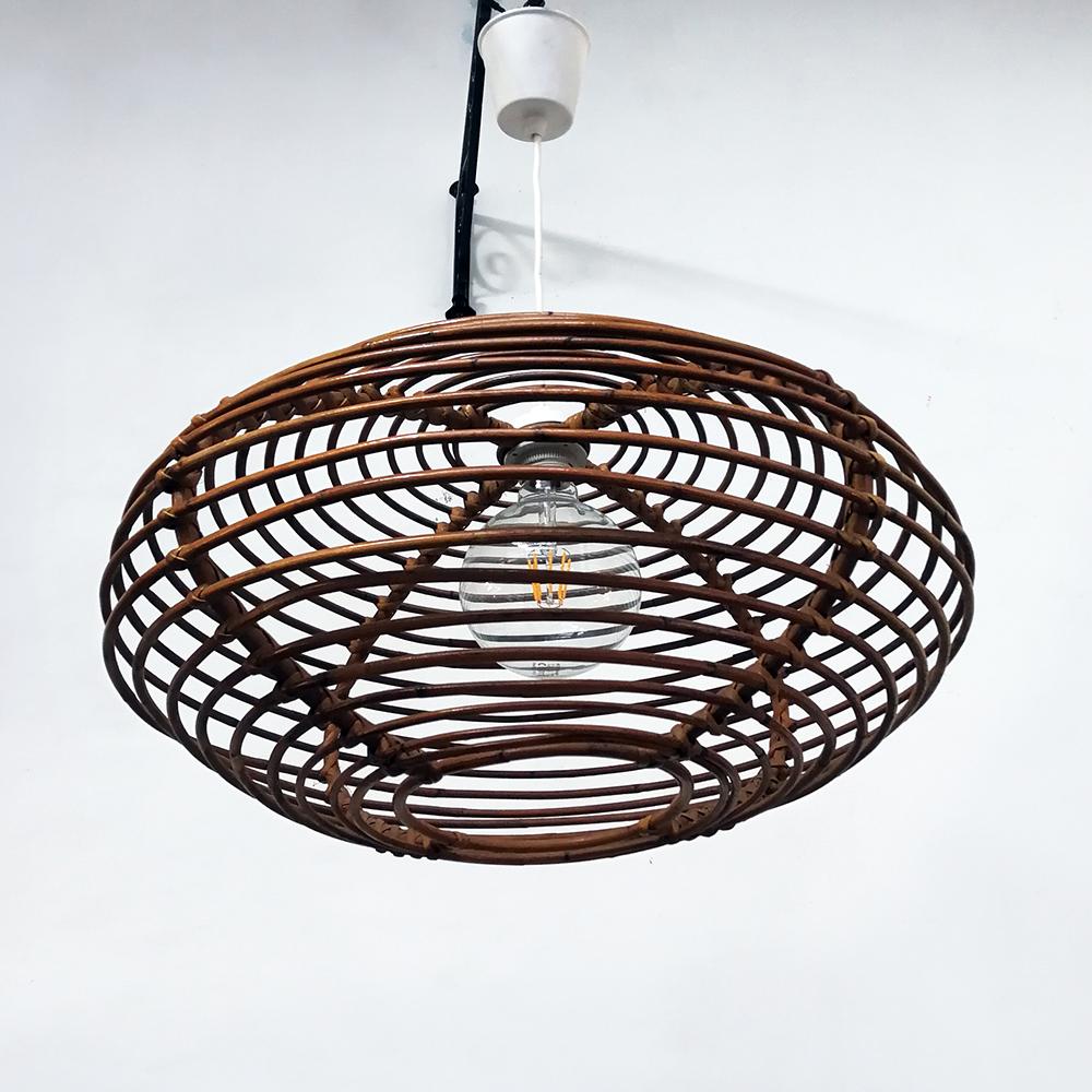 European Italian Lozeng Shaped Rattan Ceiling Lamp, 1960s For Sale