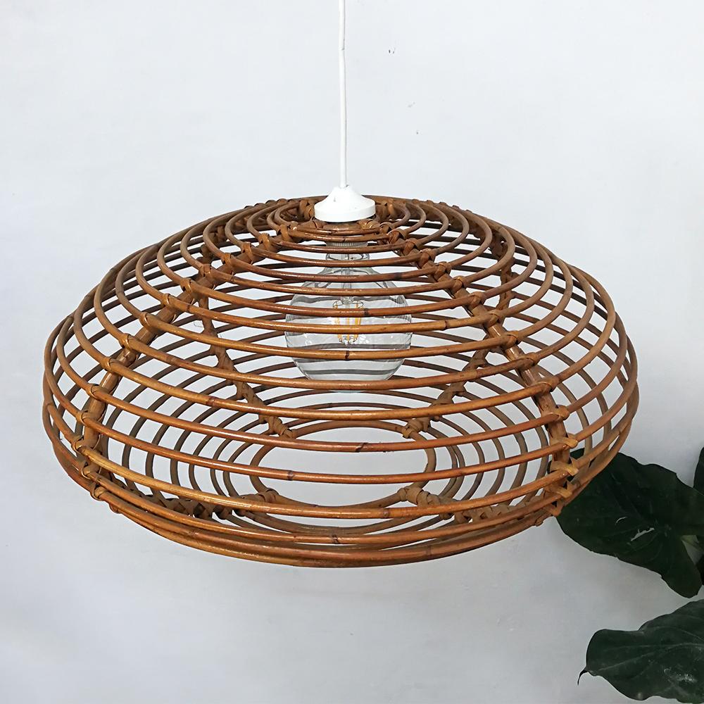 Italian Lozeng Shaped Rattan Ceiling Lamp, 1960s In Good Condition For Sale In MIlano, IT