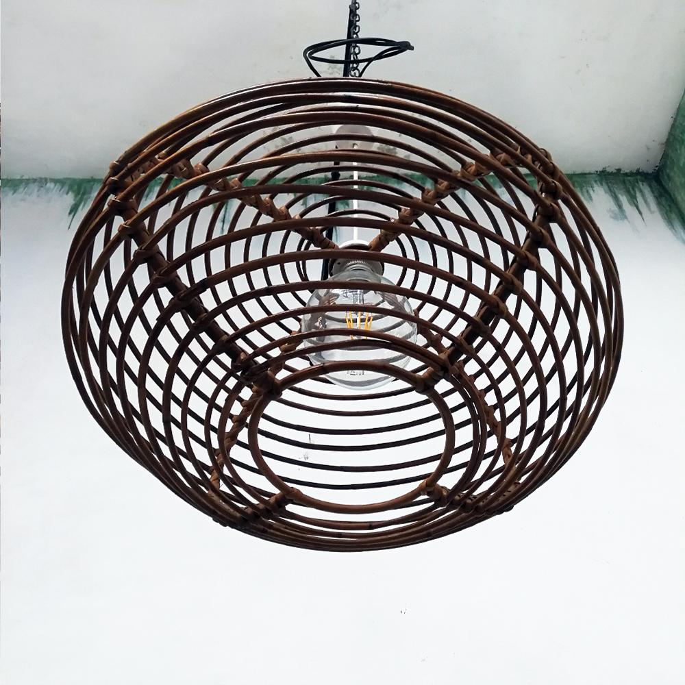 Mid-20th Century Italian Lozeng Shaped Rattan Ceiling Lamp, 1960s For Sale