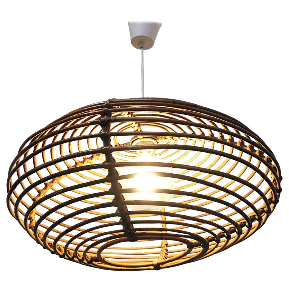 Italian Lozeng Shaped Rattan Ceiling Lamp, 1960s For Sale