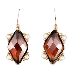 Italian Lozenge Crystal and Pearl Vermeil Drop Earrings