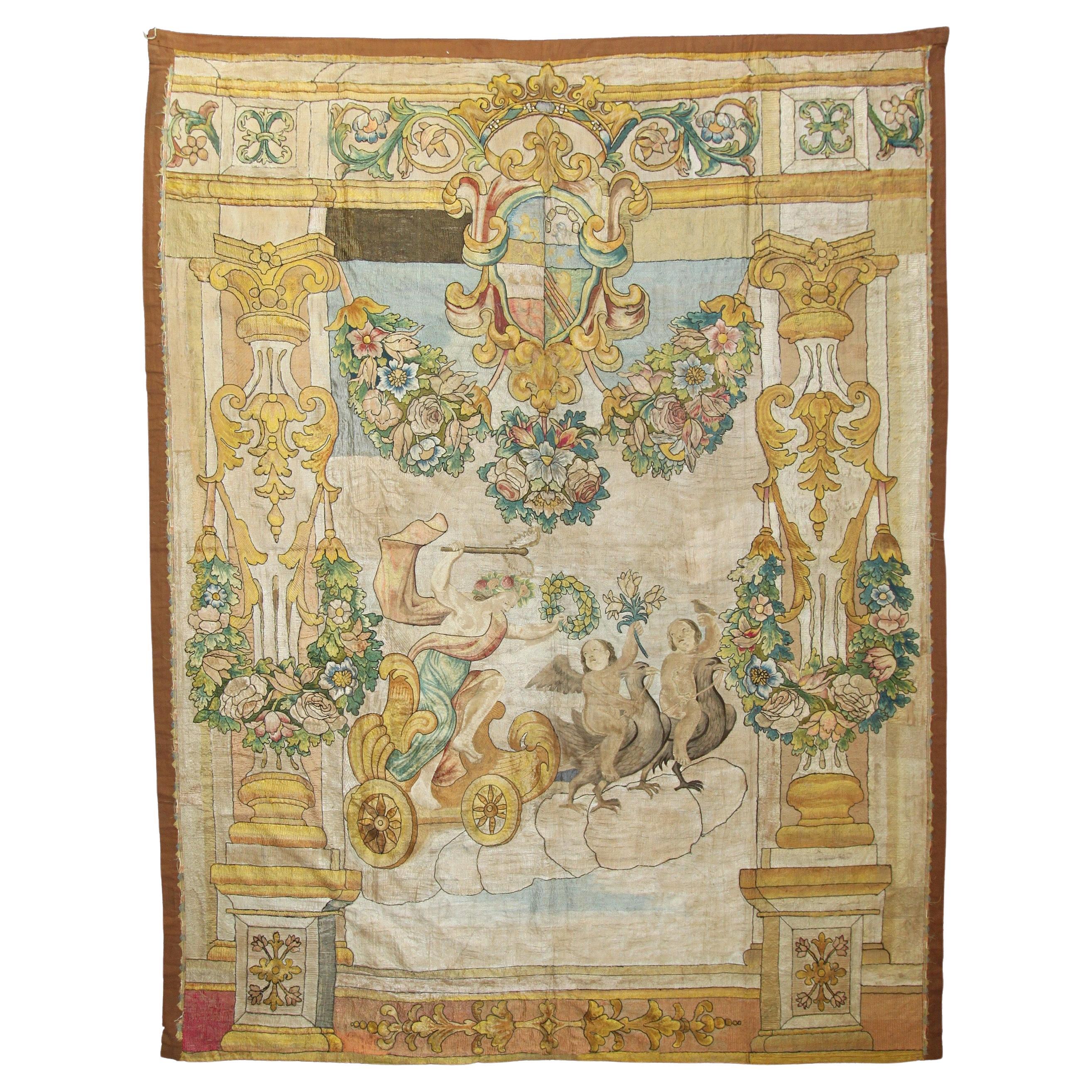 Large Italian Luca, Poly-Chrome Silk Pictorial Embroidery Circa 1770 For Sale