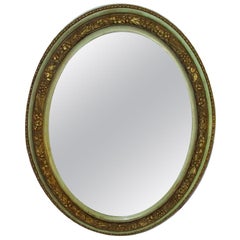 Italian, Lucca 19th Century Carved Gold Green Oval Mirror