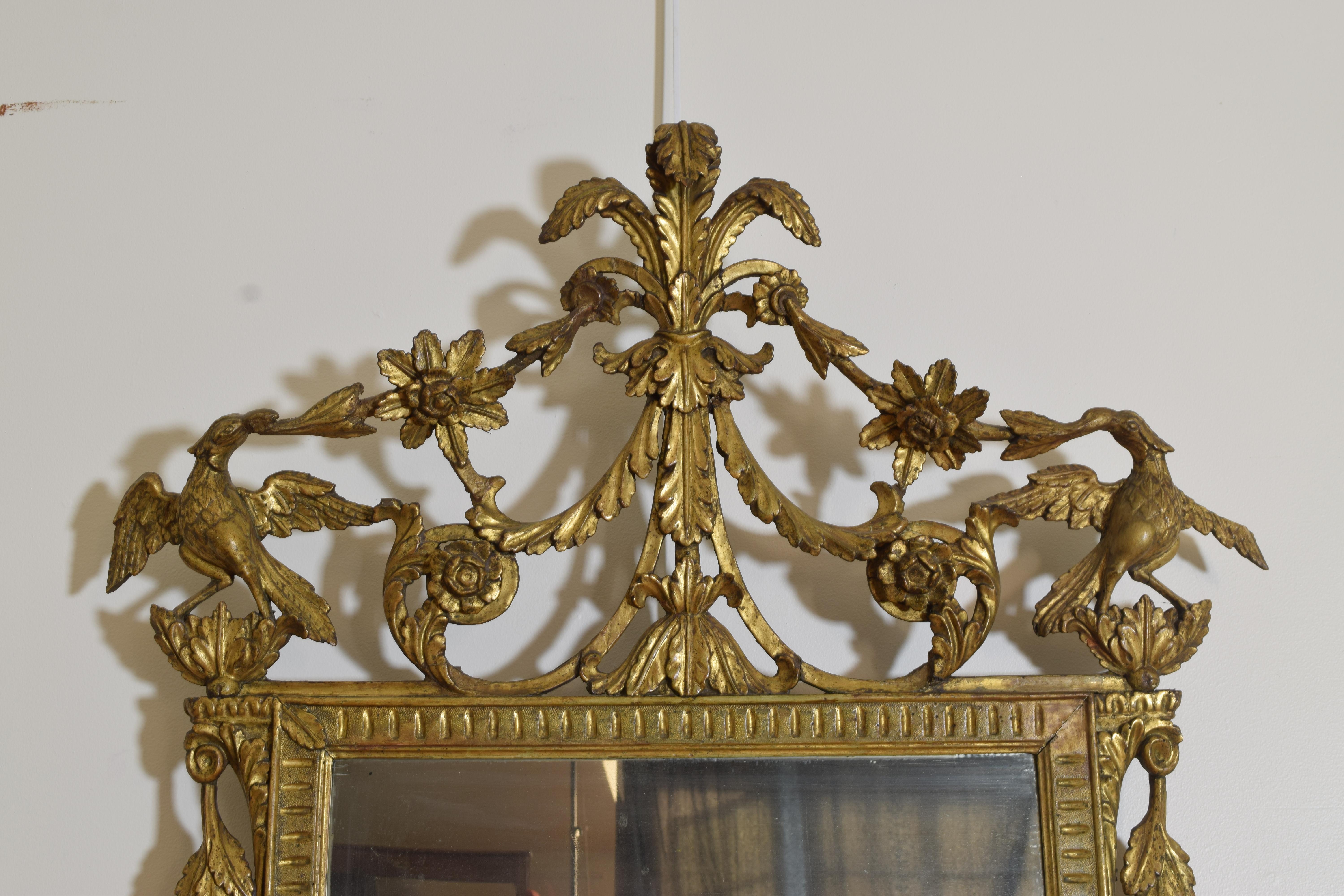 Italian, Lucca, Early Neoclassic Period Carved Tall Giltwood Mirror, Late 18th C In Good Condition For Sale In Atlanta, GA