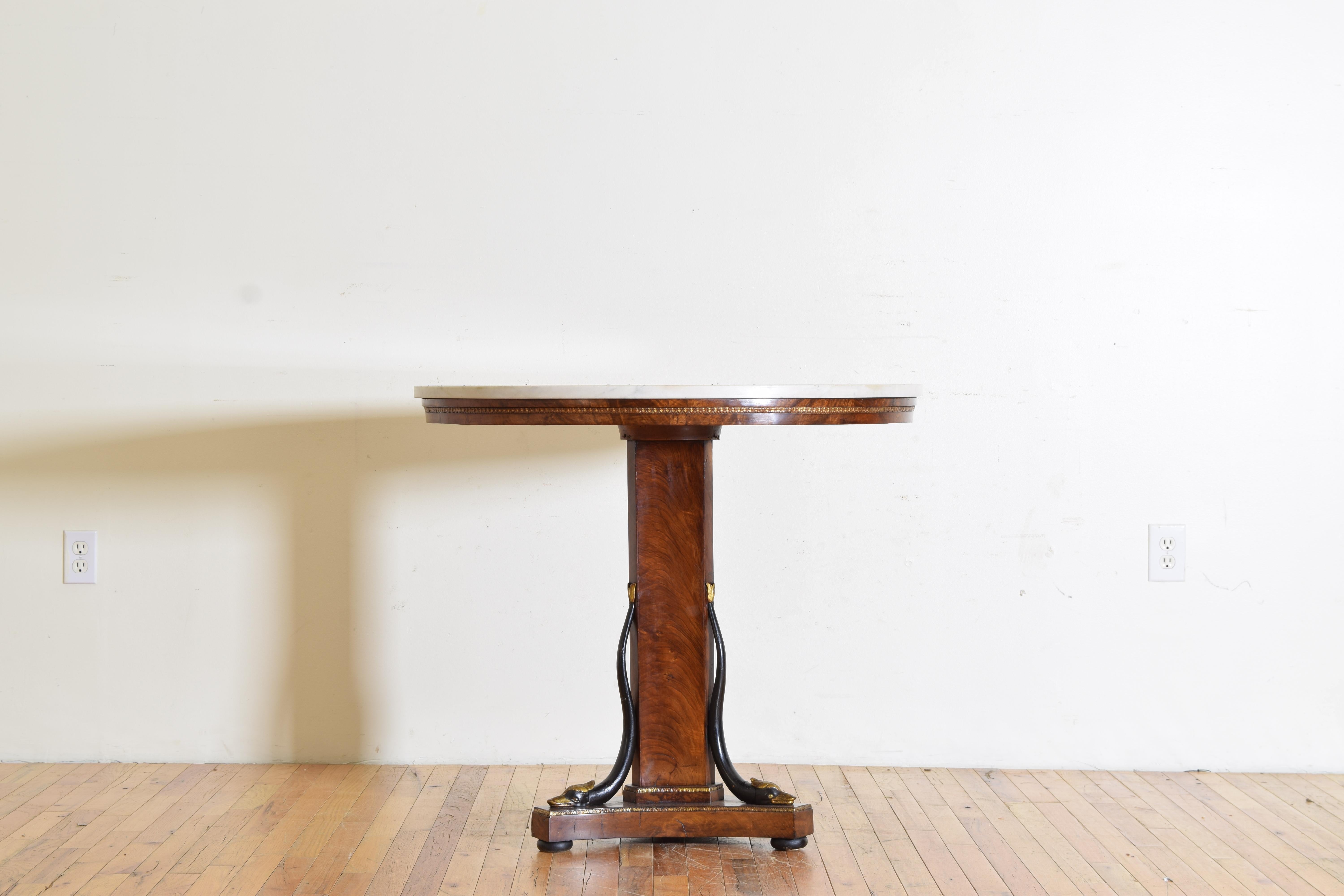 Early 19th Century Italian, Sicily, Empire Center Table, Walnut & Giltwood & Ebonized, Marble Top