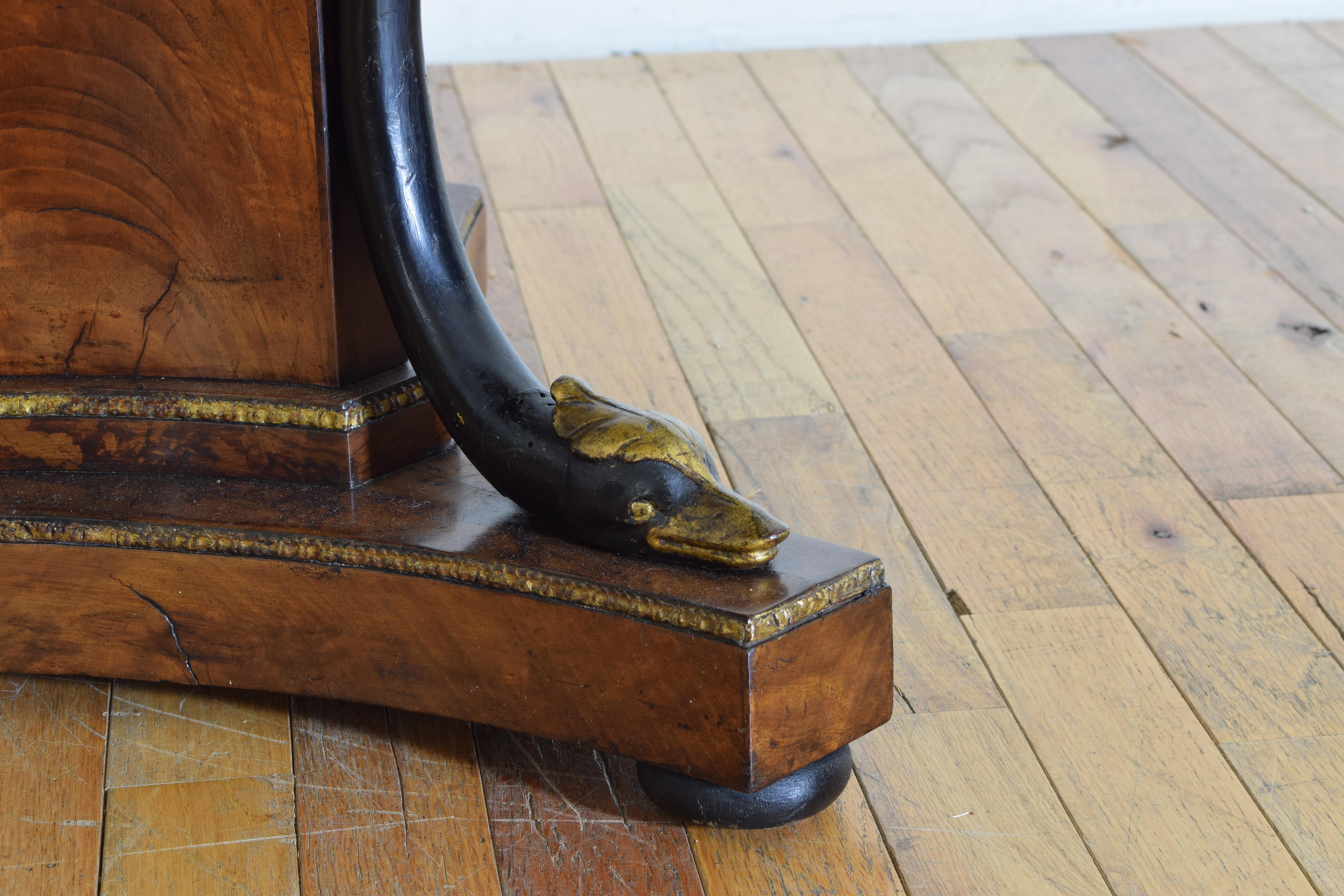 Italian, Sicily, Empire Center Table, Walnut & Giltwood & Ebonized, Marble Top 5