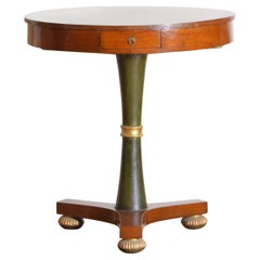 Antique Italian, Lucca, Empire Cherrywood, Giltwood, & Painted 2-Drawer Table, 1stq 19th