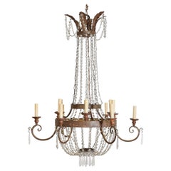 Lustre à 12 éclairages en bois doré et métal d'époque Empire, de Lucques, vers 1810