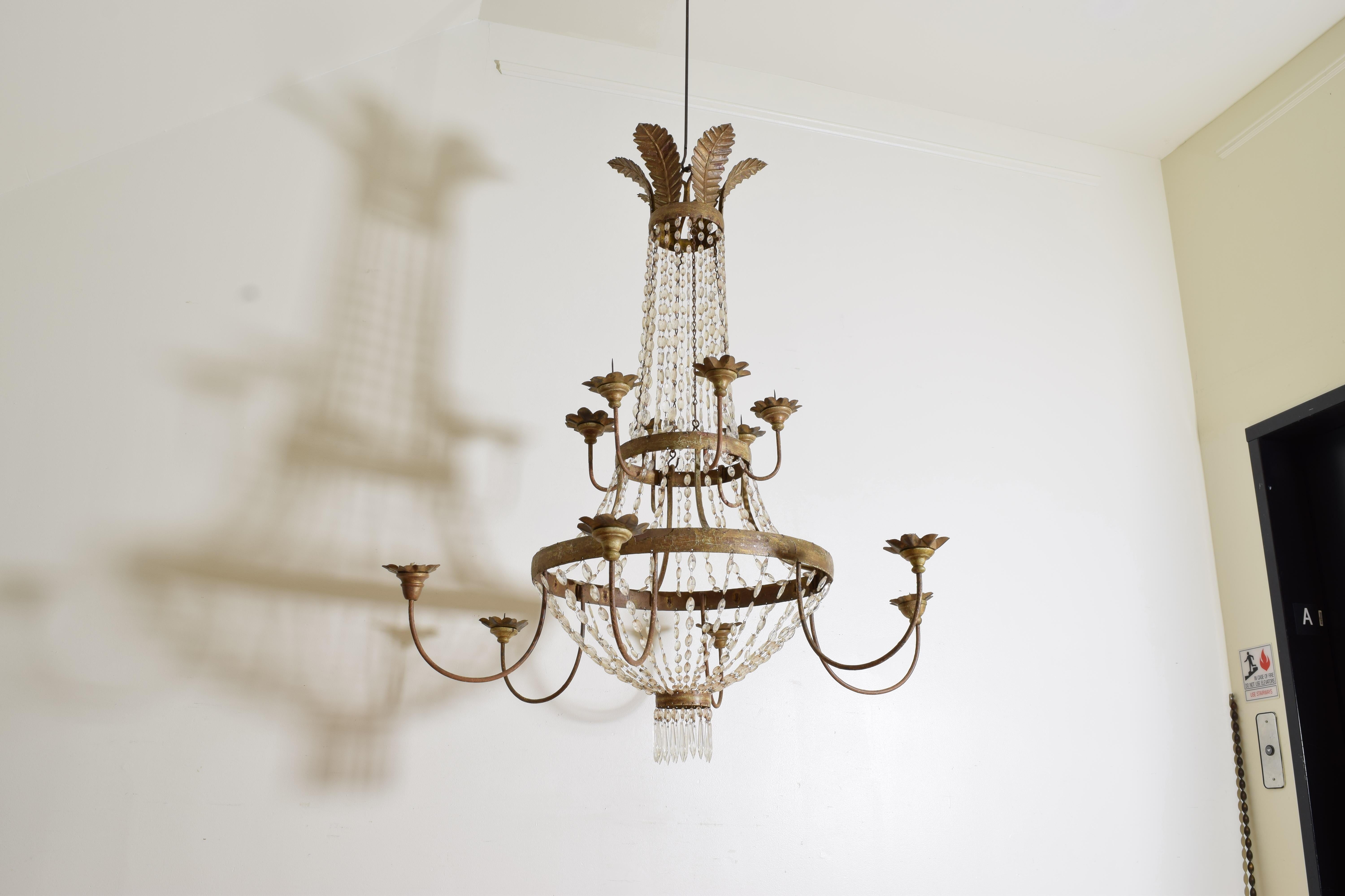 Early 19th Century Italian, Lucca, Empire Period Silver Gilt / Mecca 12-light Chandelier For Sale