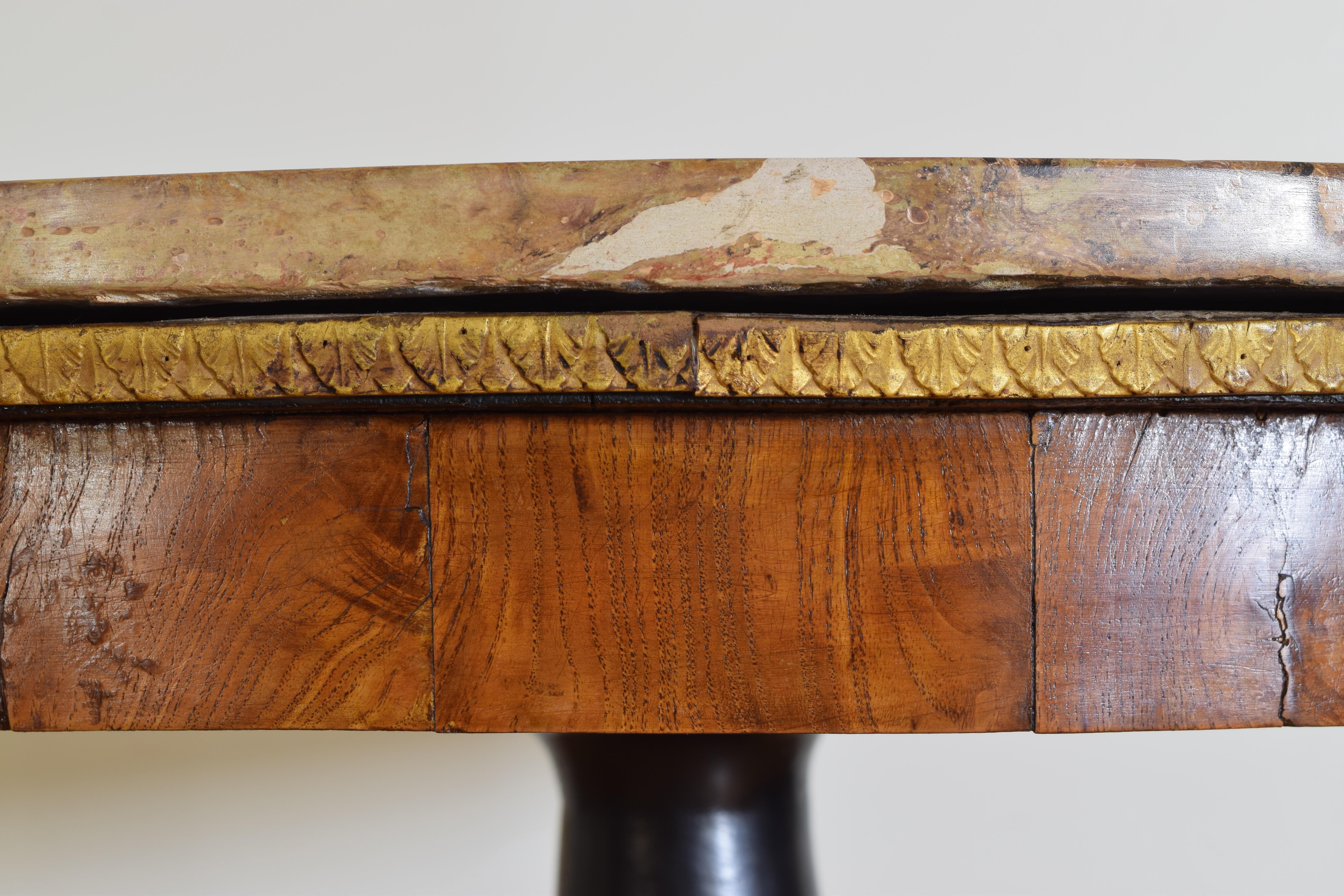 Italian, Lucca Empire Walnut Giltwood Ebonized 1-Drawer Center Table circa 1800 For Sale 2
