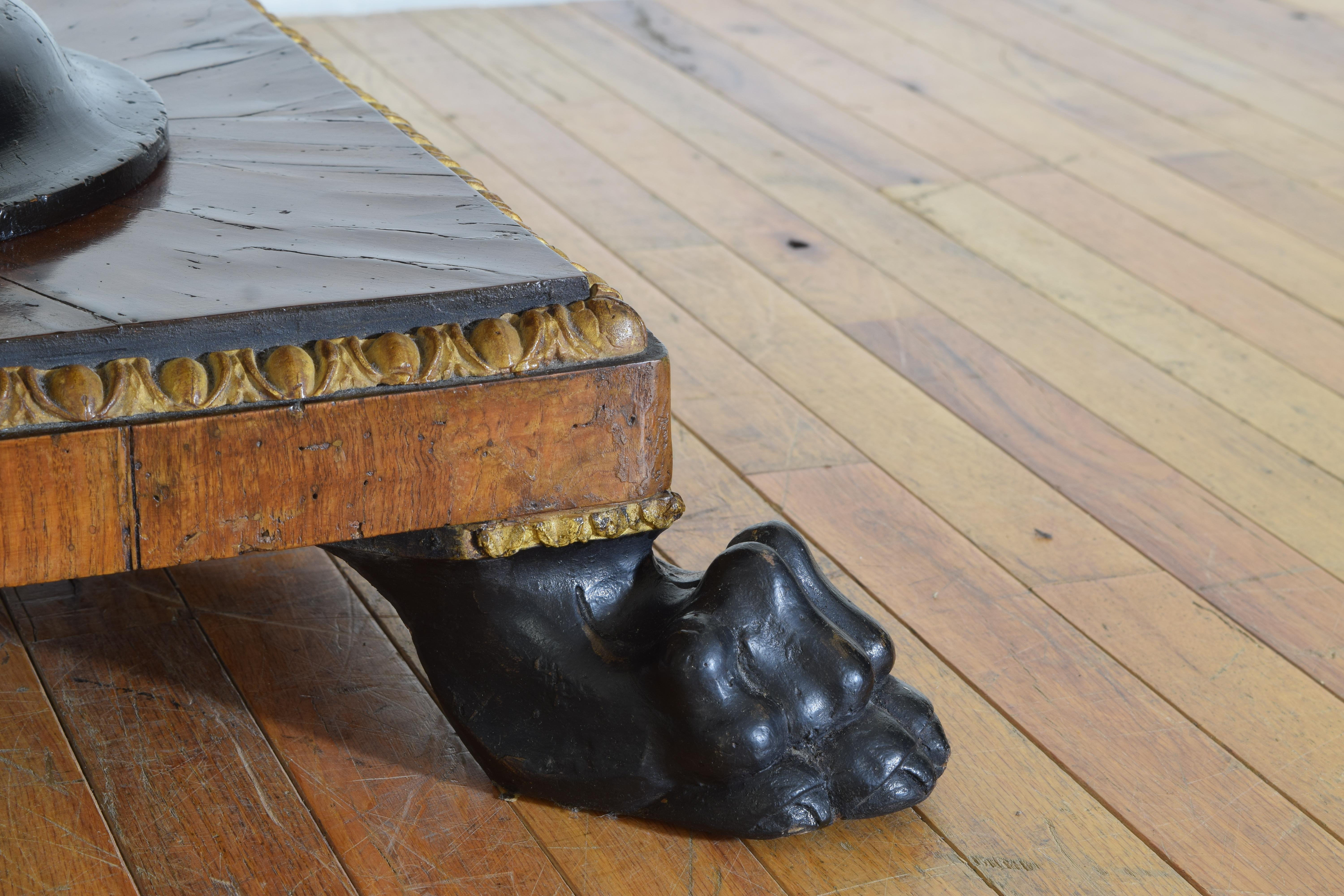 Italian, Lucca Empire Walnut Giltwood Ebonized 1-Drawer Center Table circa 1800 For Sale 5