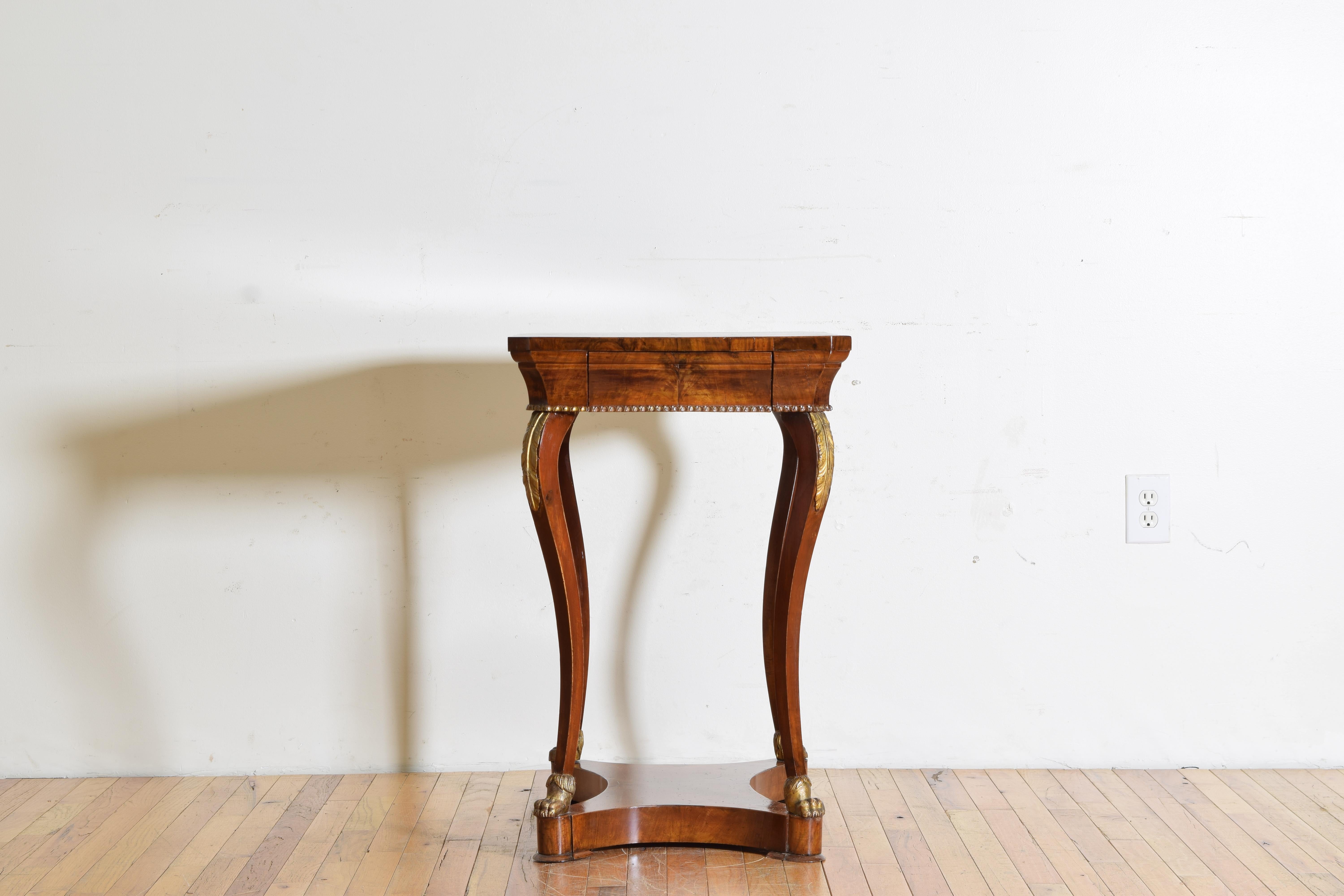 Early 19th Century Italian, Lucca, Late Empire Period Walnut and Giltwood 1-Drawer Table, ca. 1820