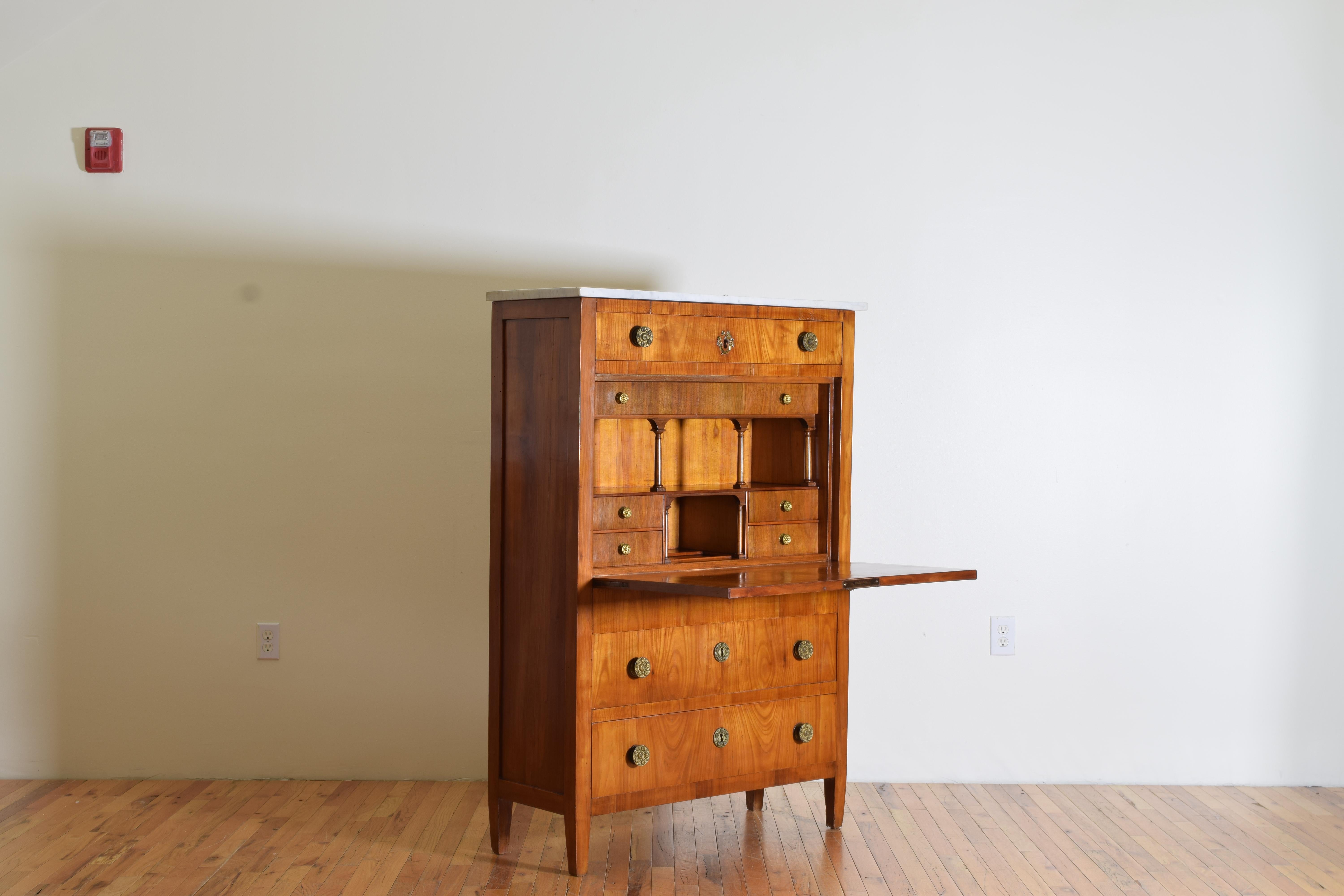 Neoclassical Italian, Lucchese, Neoclassic Cherrywood & Marble Secretary Cabinet, ca. 1820