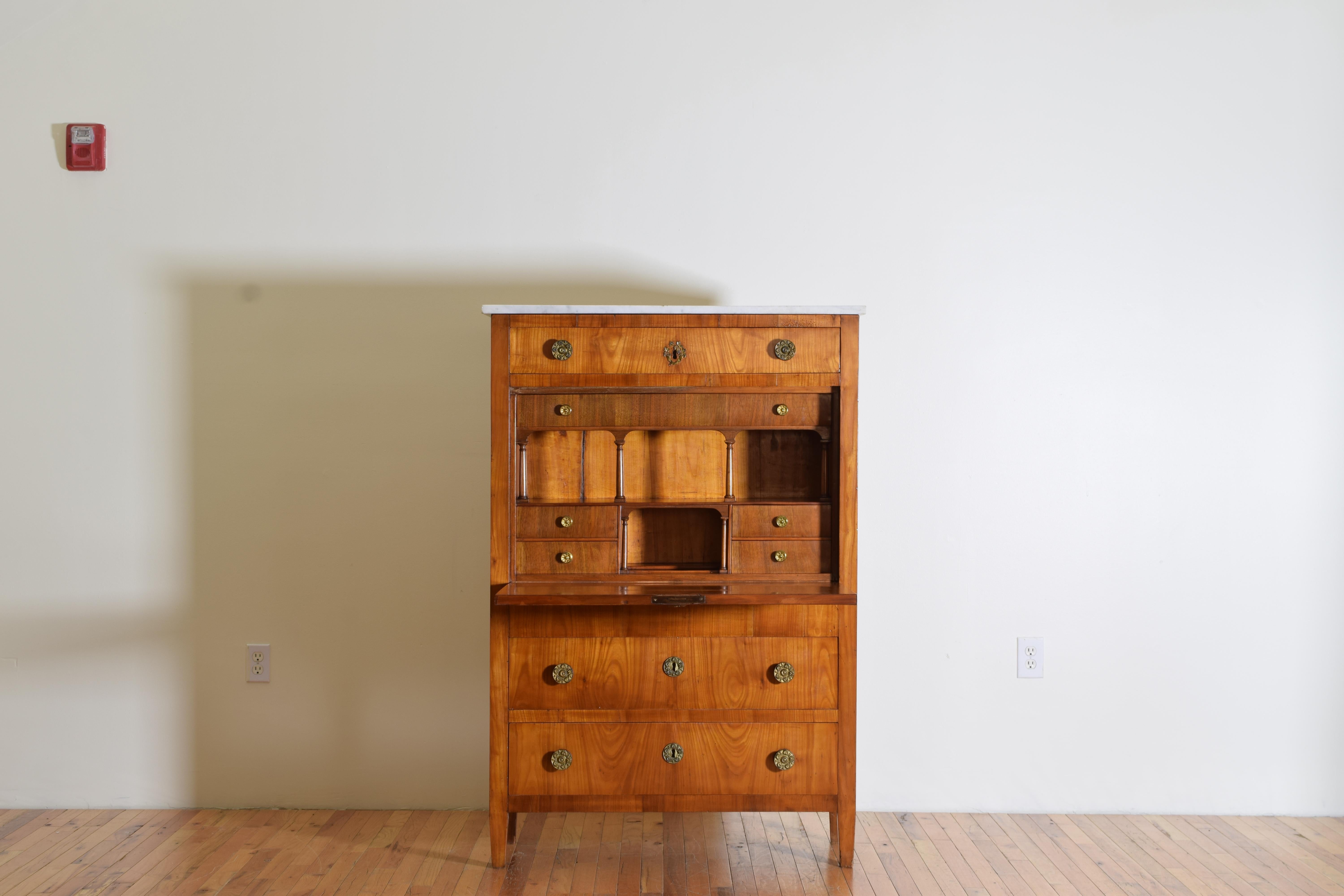 Early 19th Century Italian, Lucchese, Neoclassic Cherrywood & Marble Secretary Cabinet, ca. 1820