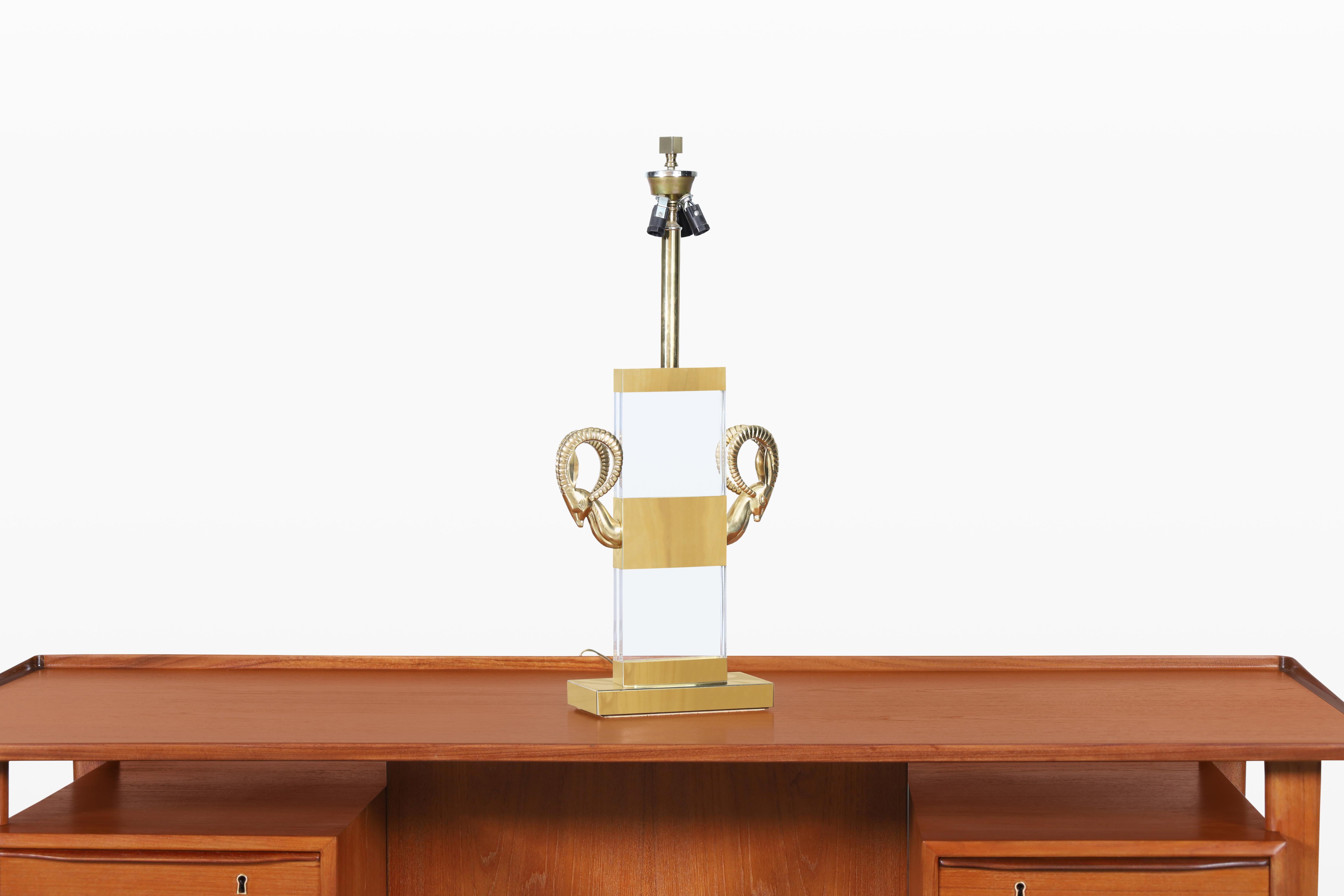 Italian Lucite and Brass Ram’s Head Table Lamps For Sale 5