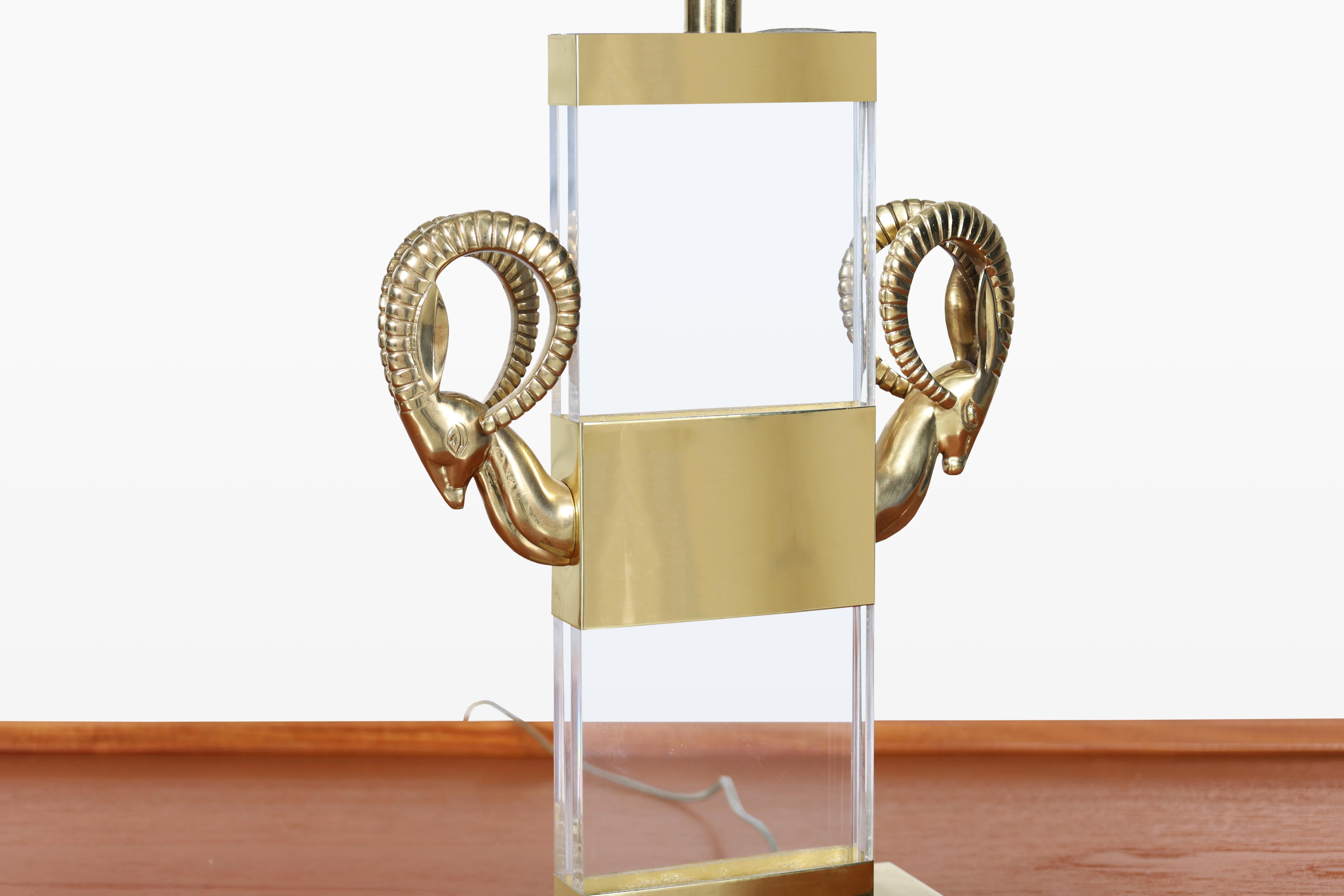 Italian Lucite and Brass Ram’s Head Table Lamps For Sale 6