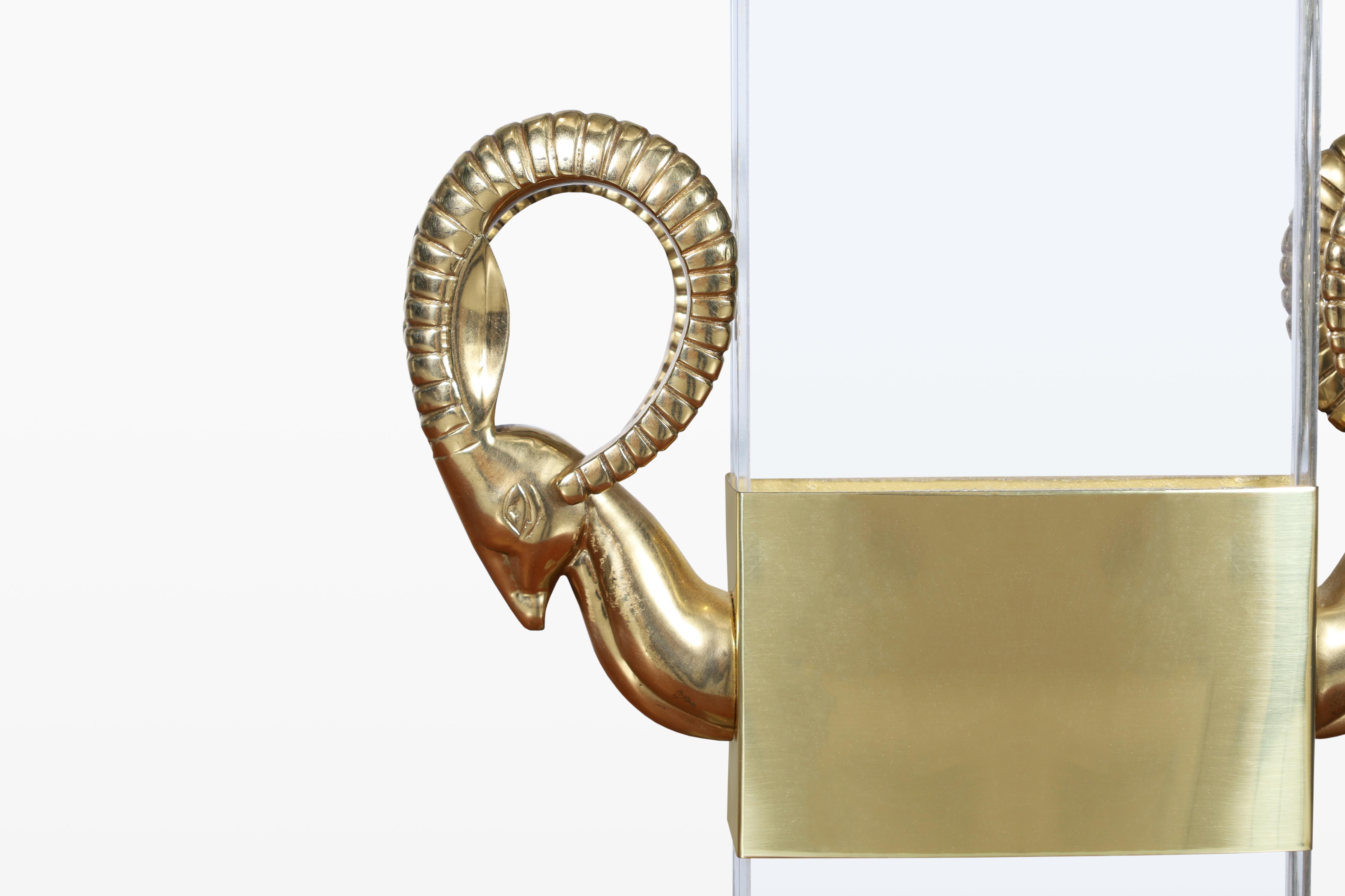 Italian Lucite and Brass Ram’s Head Table Lamps For Sale 2