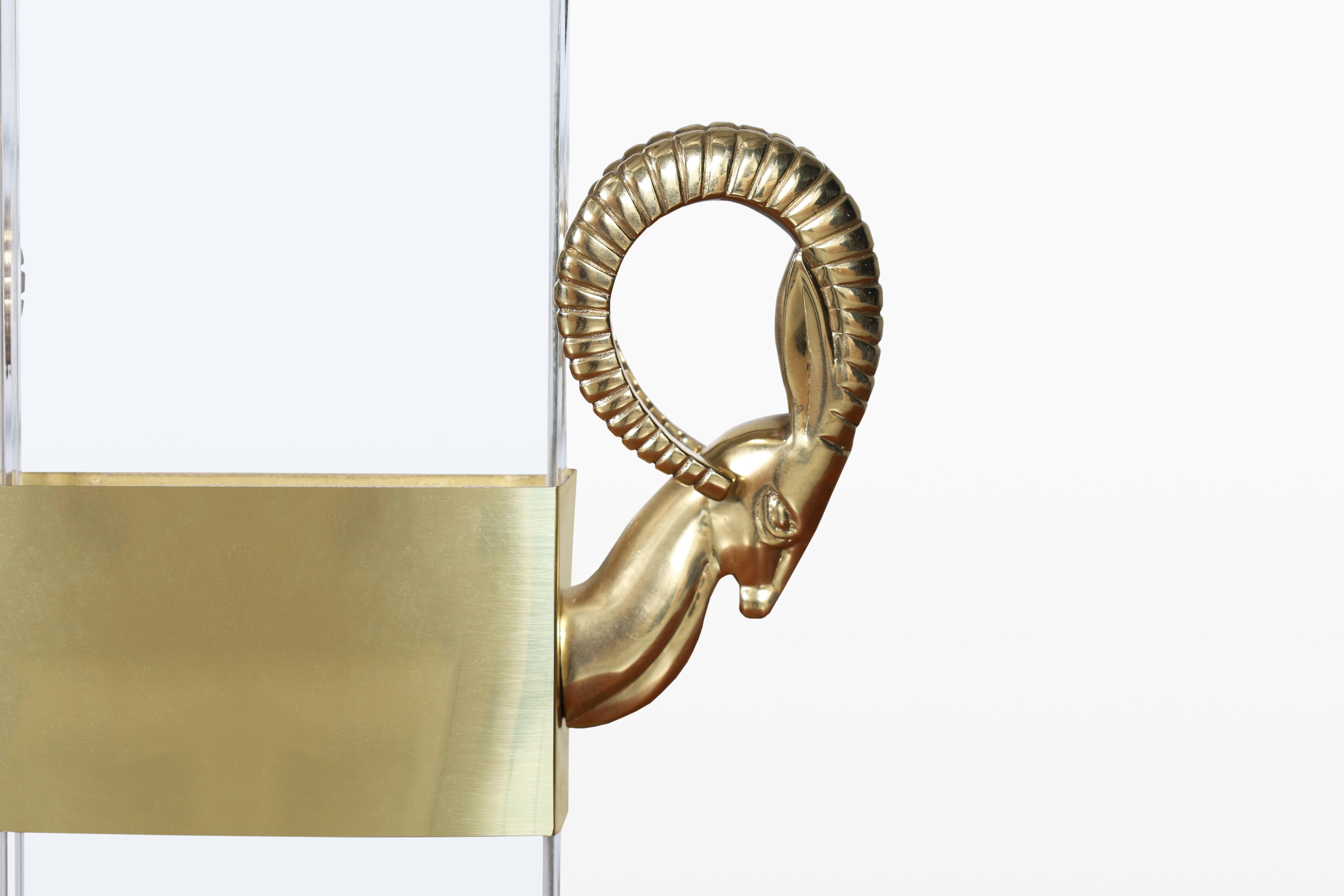 Italian Lucite and Brass Ram’s Head Table Lamps For Sale 3